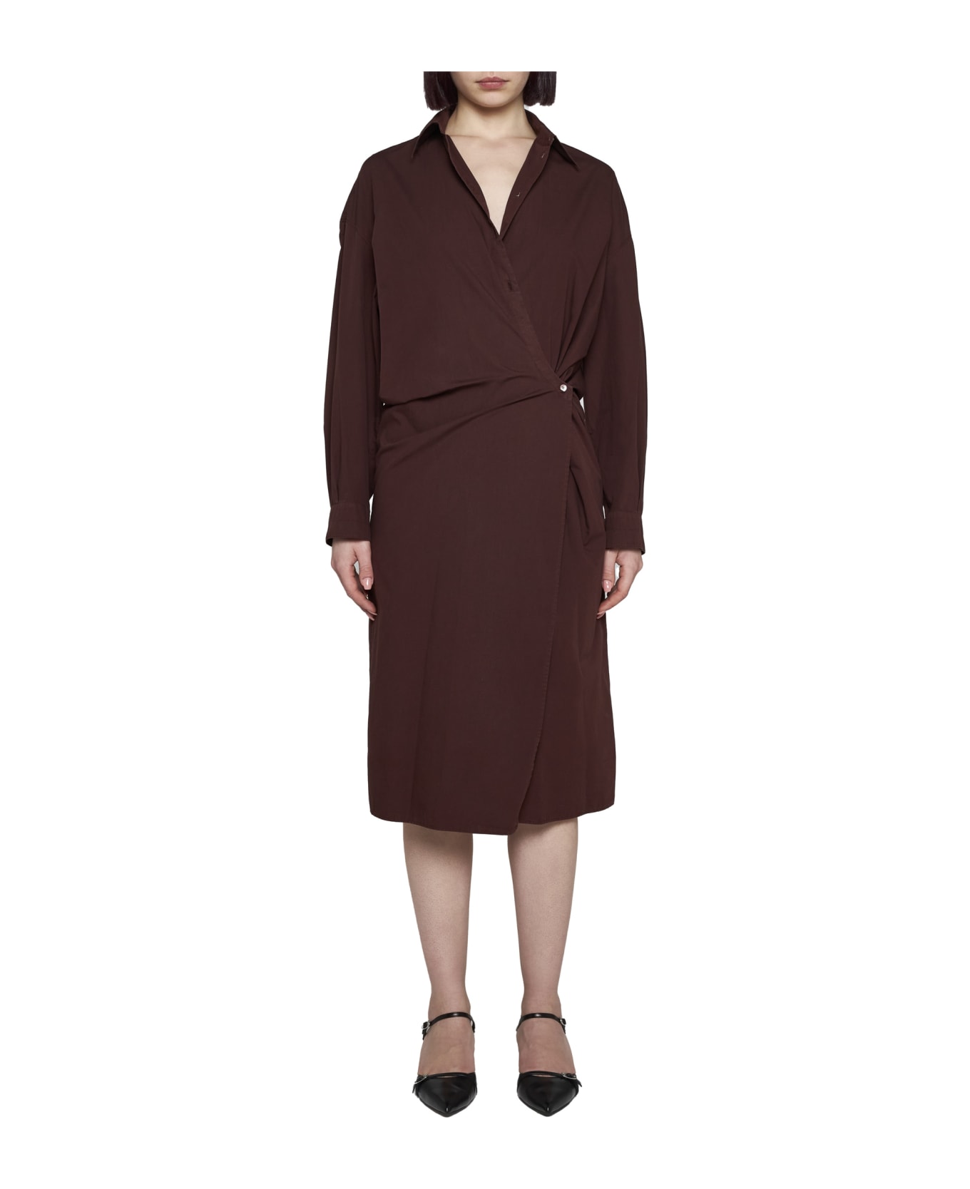 Lemaire Asymmetric Twisted Midi Shirt Dress - Cocoa bean