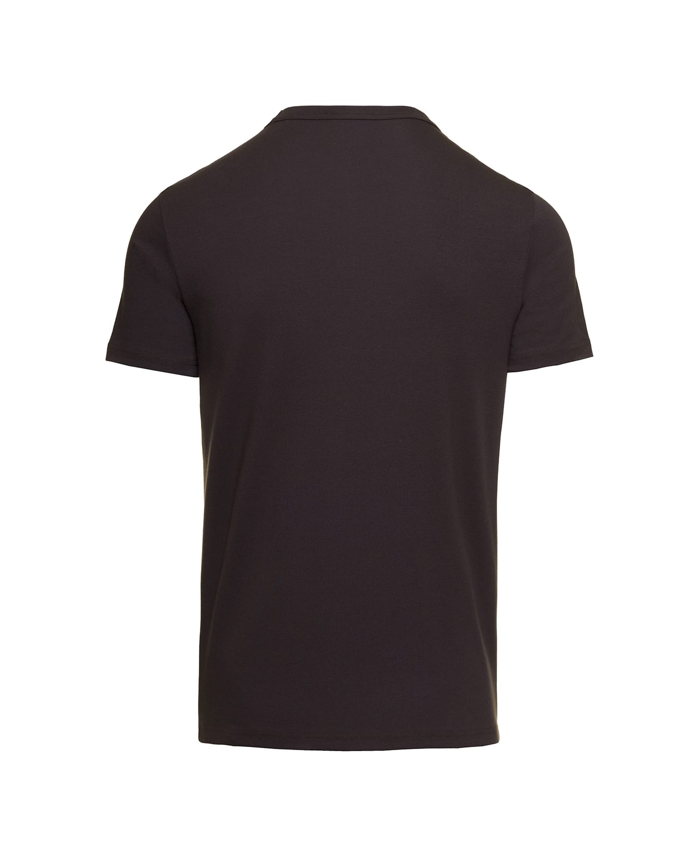 Tom Ford Brown Crewneck T-shirt With Logo Label In Stretch Cotton Man - Brown