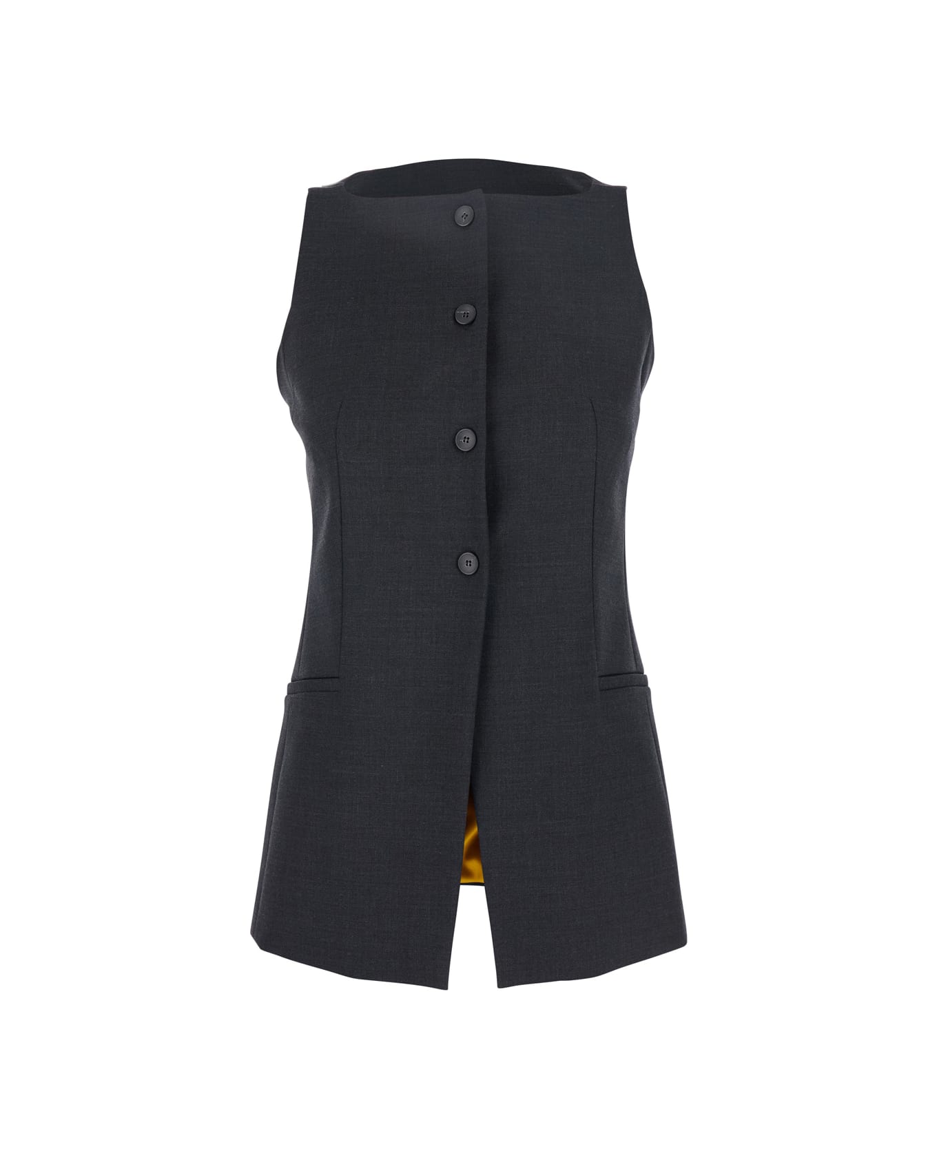 Merci Grey Off-shoulder Vest With Front Button Closure In Fabric Woman - Grey