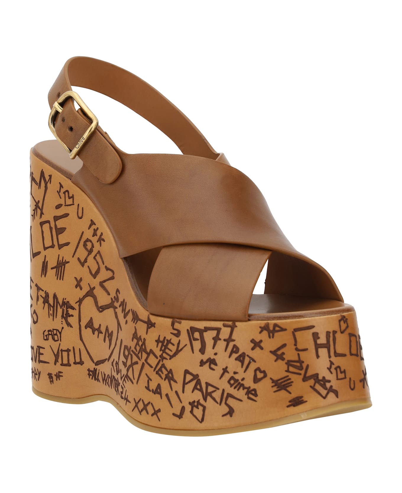 Chloé Maxime Wedge Sandal - Ginger Brown