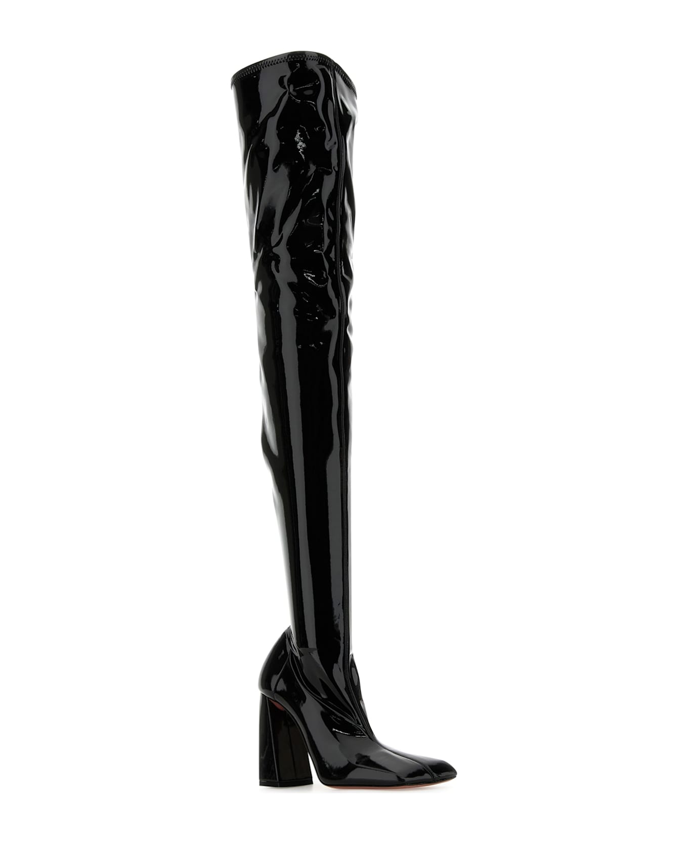 Amina Muaddi Black Latex Marine Boots - BLACK