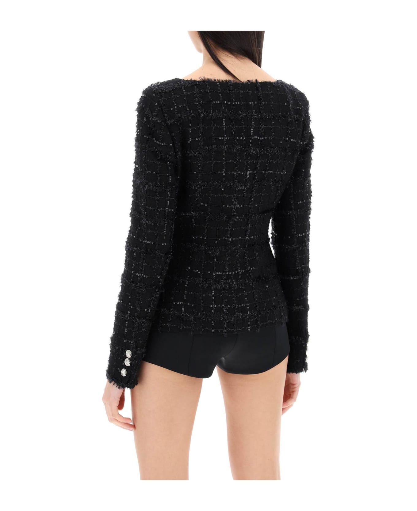 Alessandra Rich Tweed Jacket With Sequins Embell - BLACK (Black)