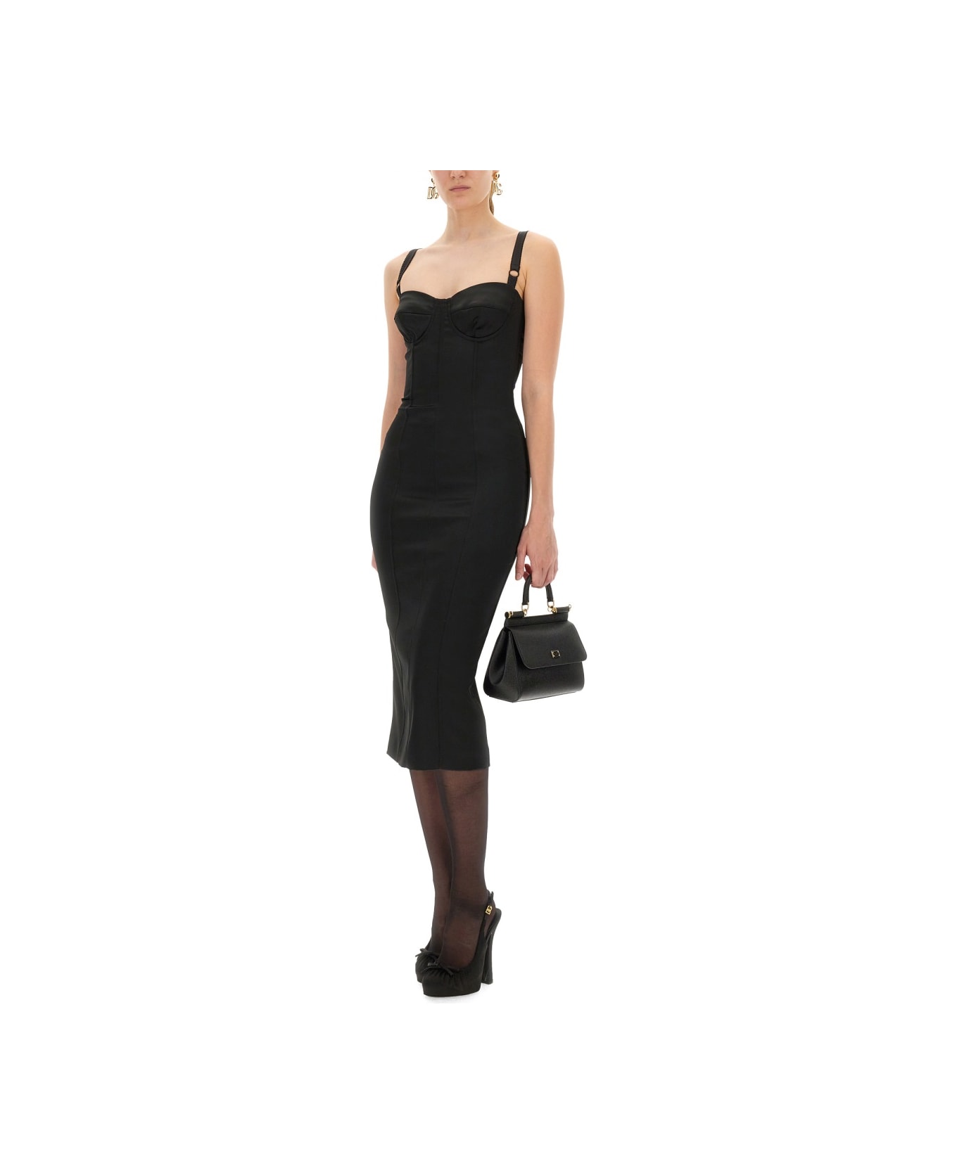 Dolce & Gabbana Satin Bustier Longuette Dress - BLACK