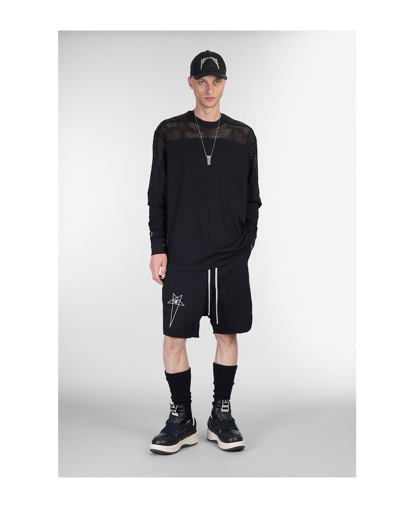 Rick Owens x Champion Girdered T T-shirt In Black Cotton - black