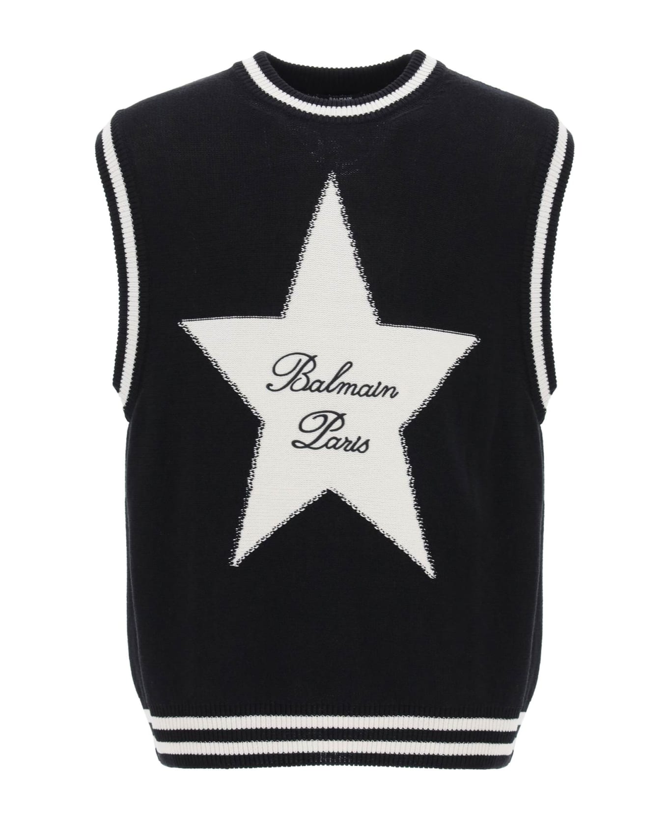 Balmain Vest With Star Intarsia - Eer Noir/naturel