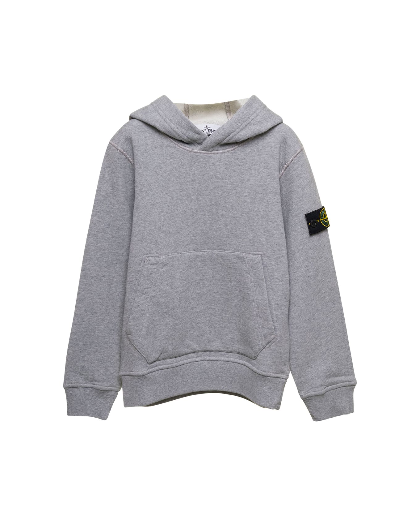 Stone Island Junior Grey Long-sleeved Hoodie And Patch Logo In Cotton Boy