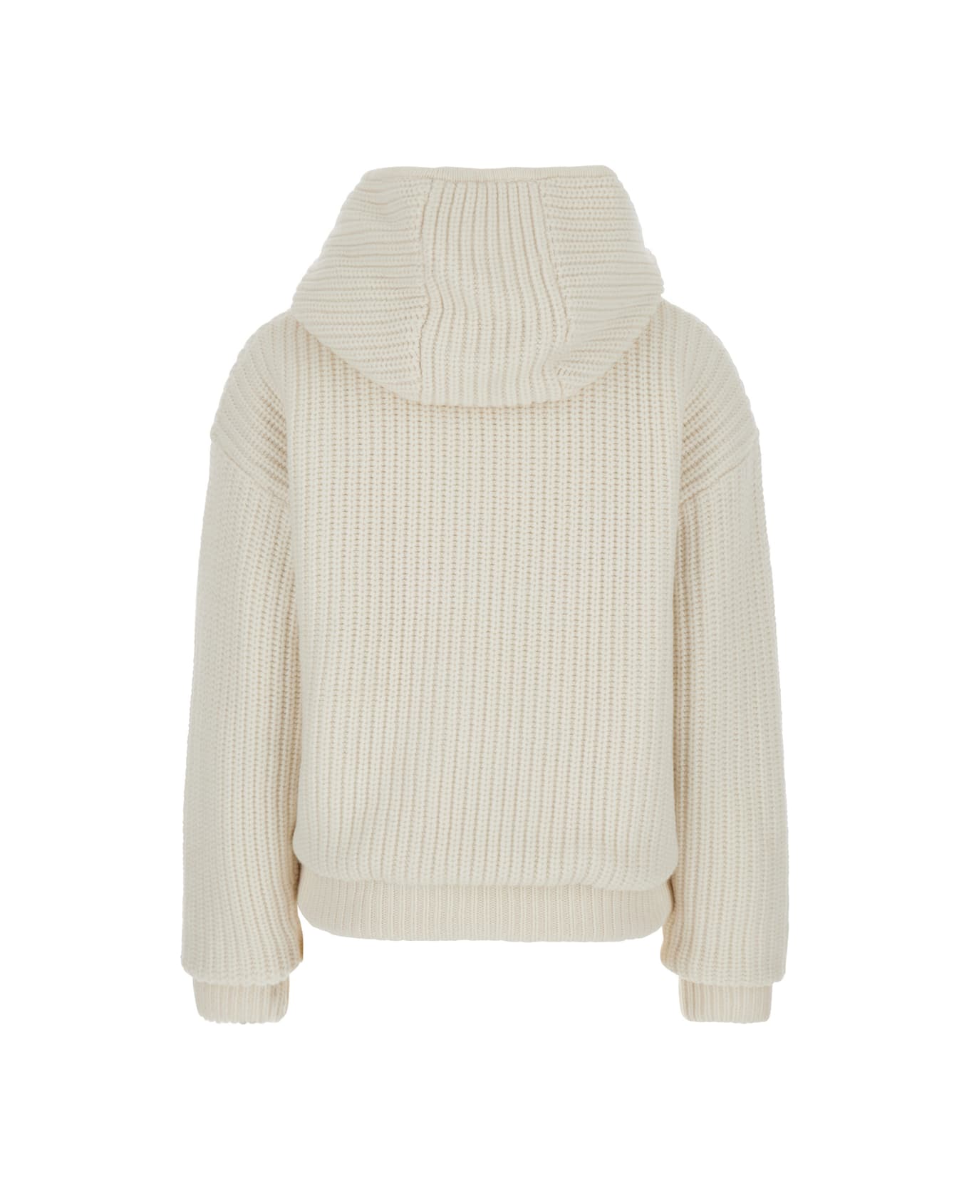 Parosh White Knit Down Jacket With Hood In Wool Woman - White