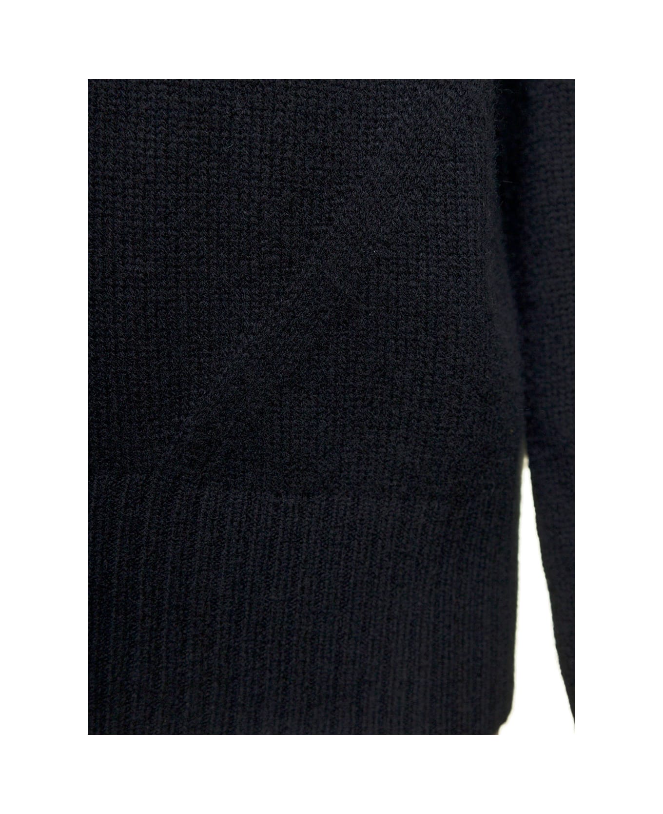 Allude Black Mockneck Sweater With Ribbed Trim In Cashmere Woman - Black