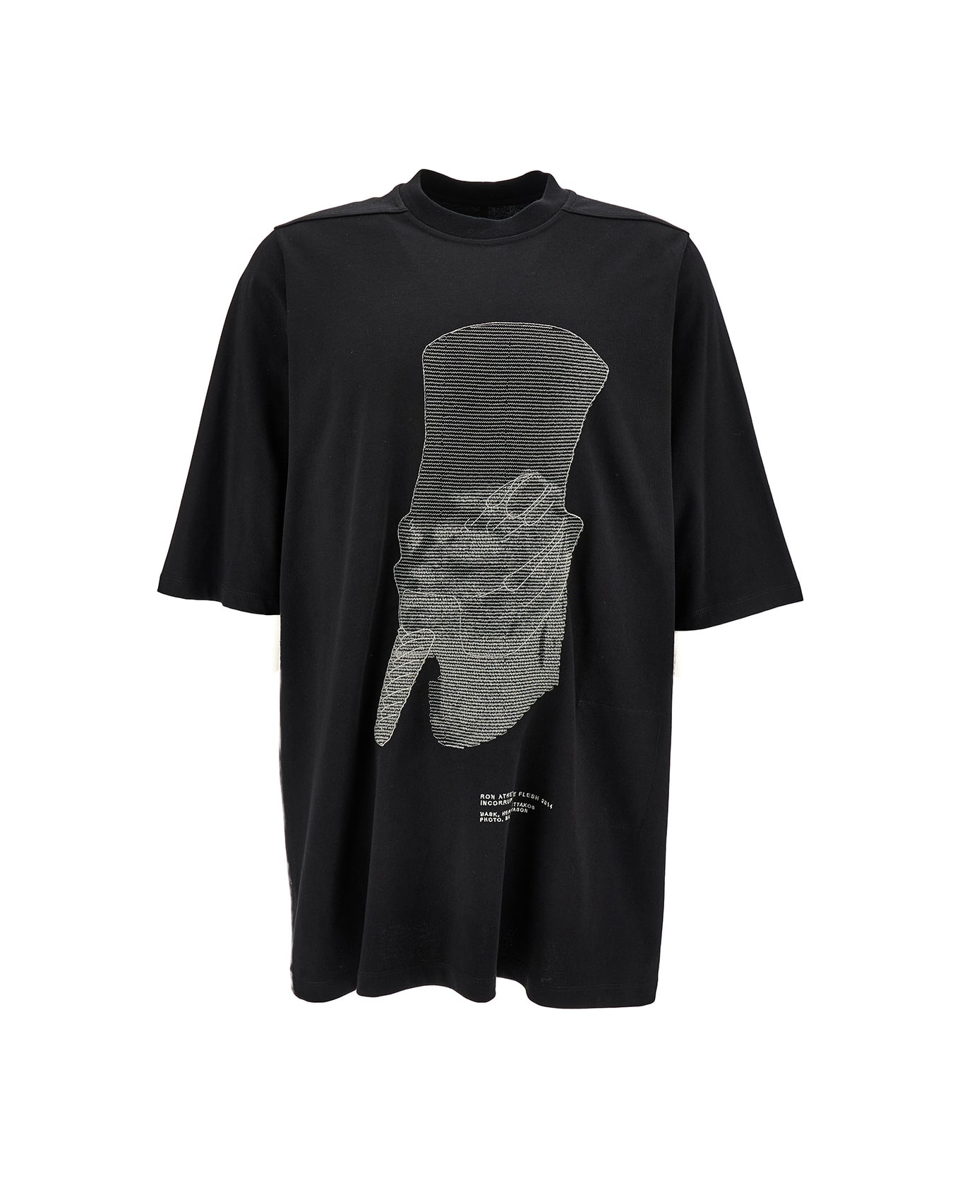 Rick Owens Black Oversized T-shirt With Graphic Print In Cotton Man - Black
