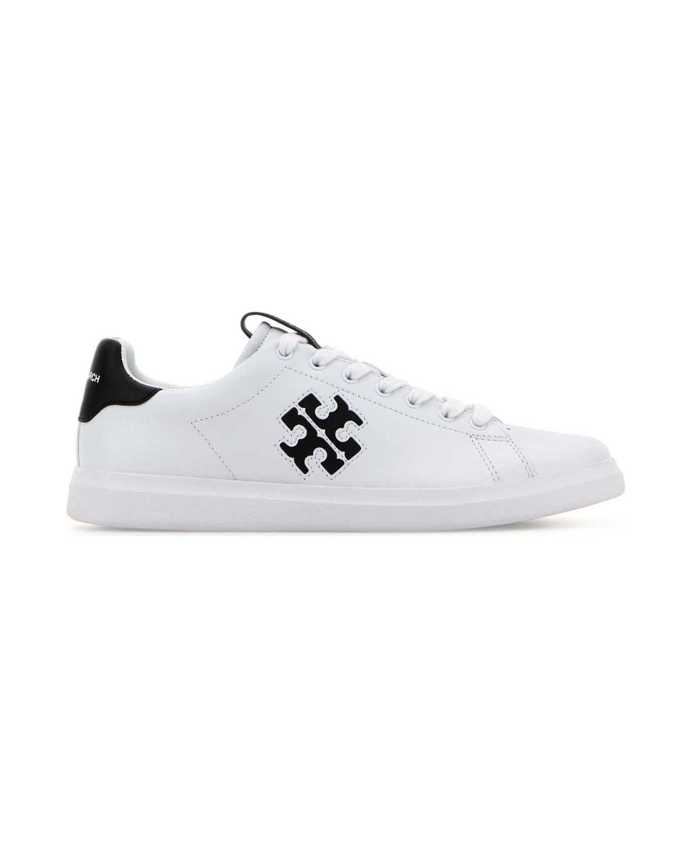 Tory Burch White Nappa Leather Howell Court Sneakers - TITANIUMWHITEPERFECTBLACK