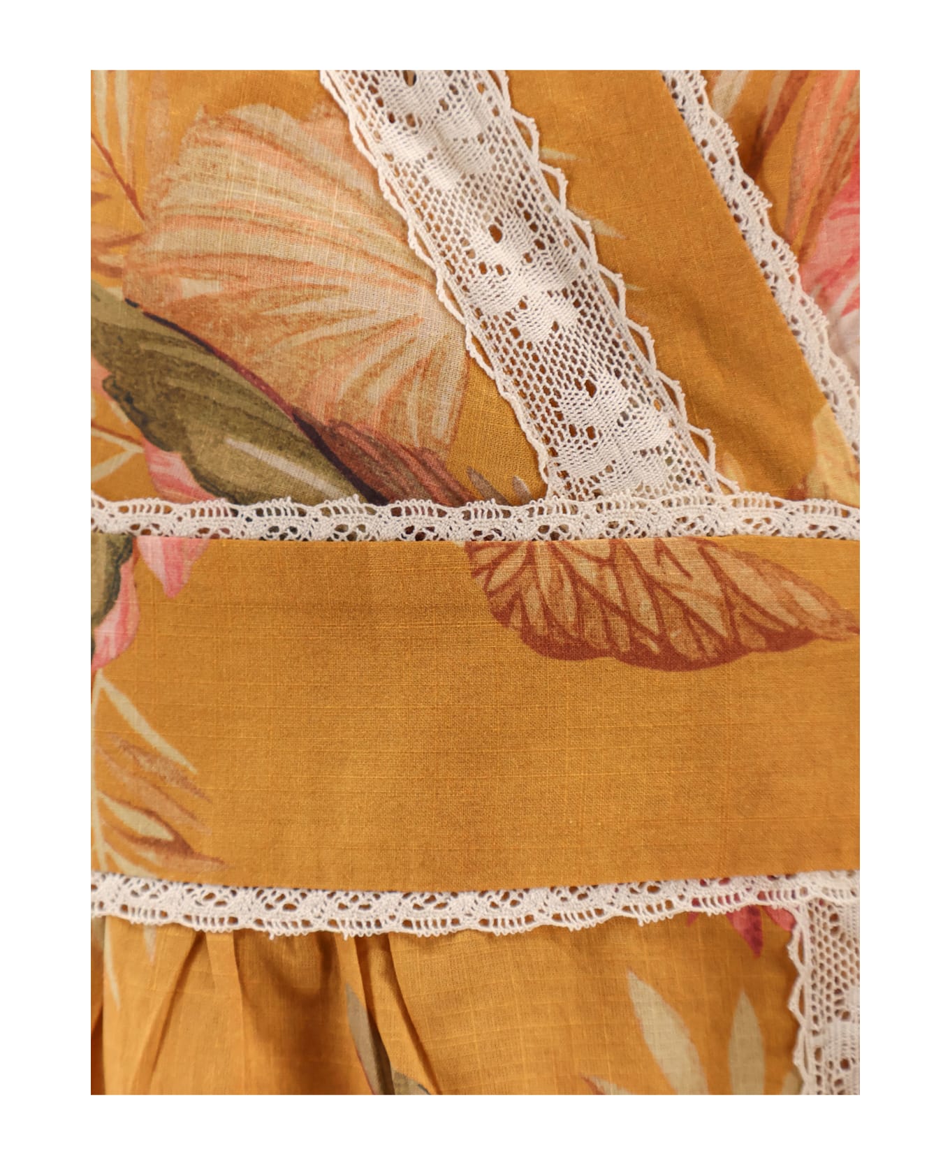 Zimmermann Frill Cotton Short Dress With Floral Print - Mustard Palm Floral