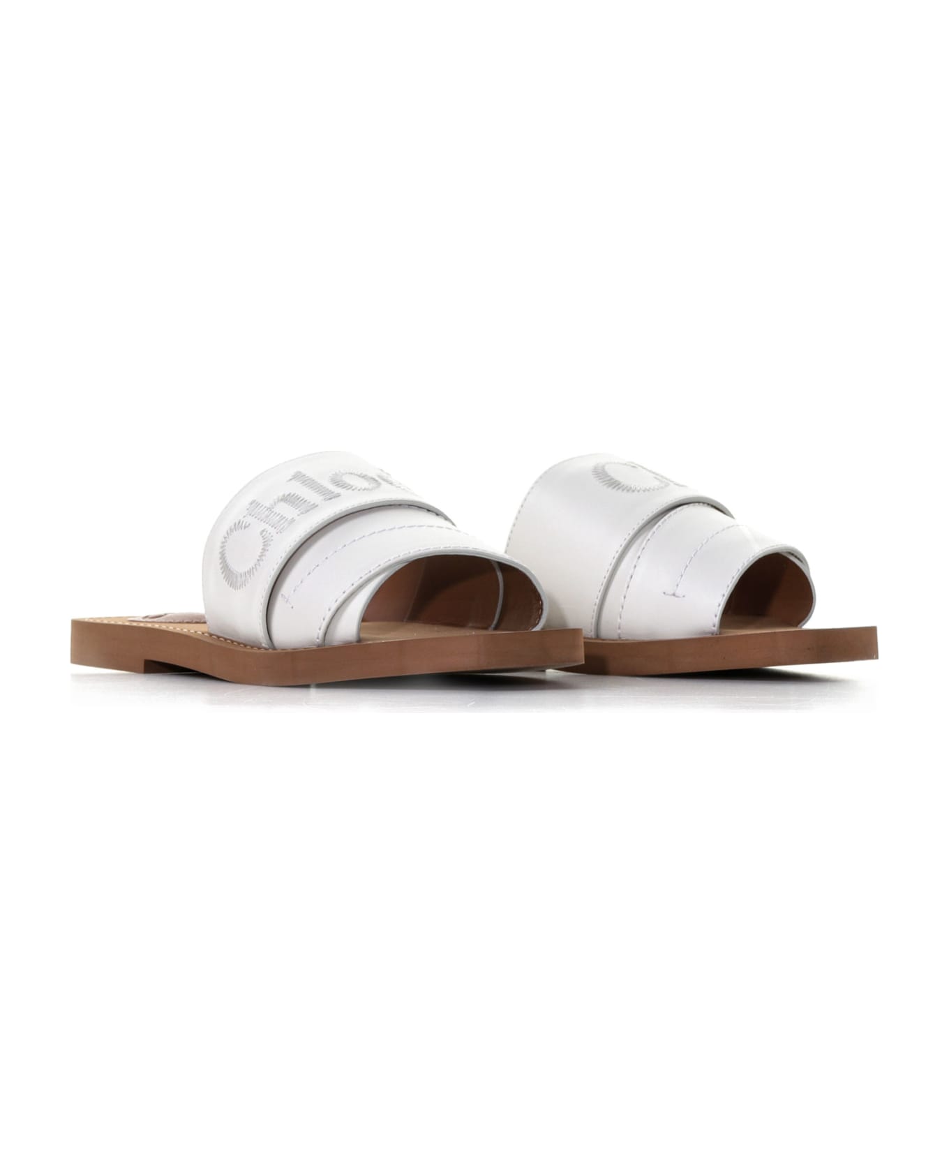 Chloé Woody Smooth Leather Slide Sandals - WHITE