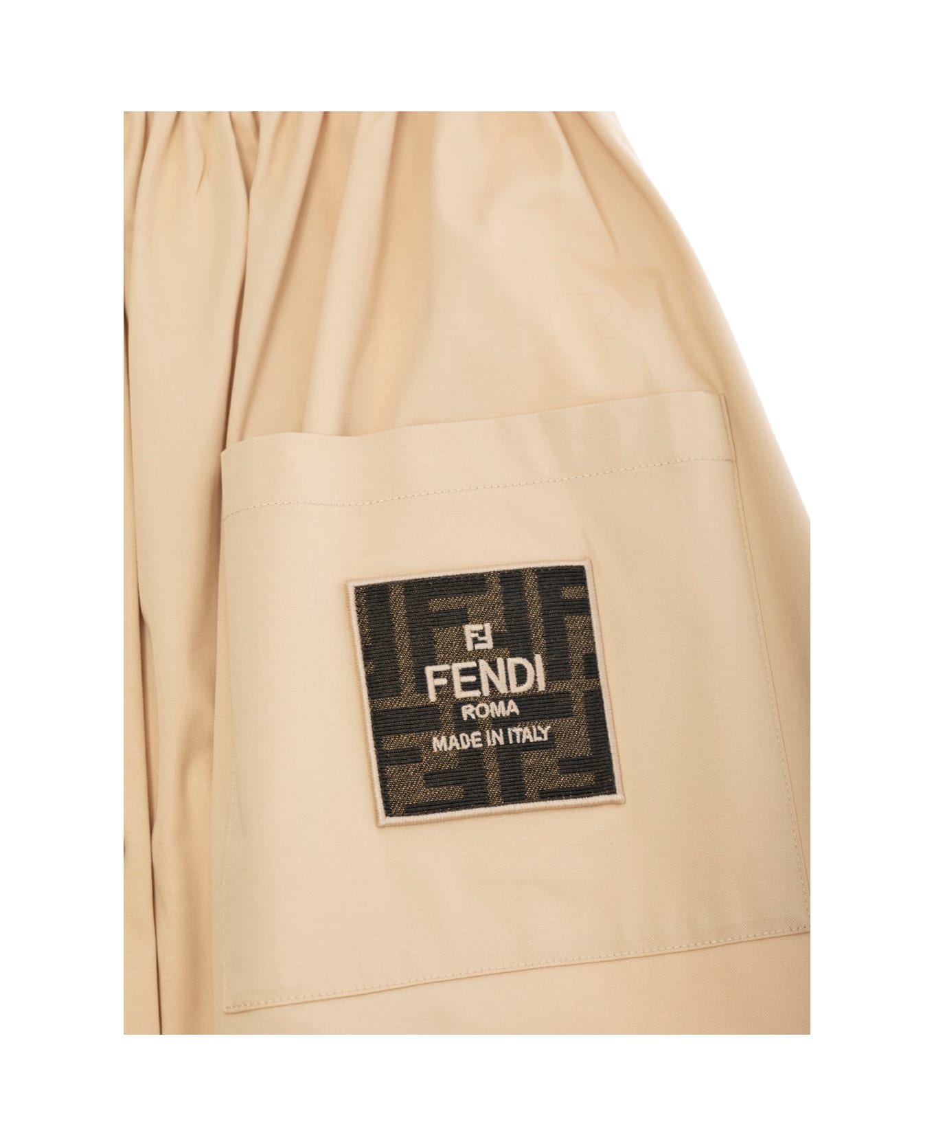 Fendi Beige Skirt With Logo Patch On The Front And Logo Detail On The Waist In Cotton Girl - Beige