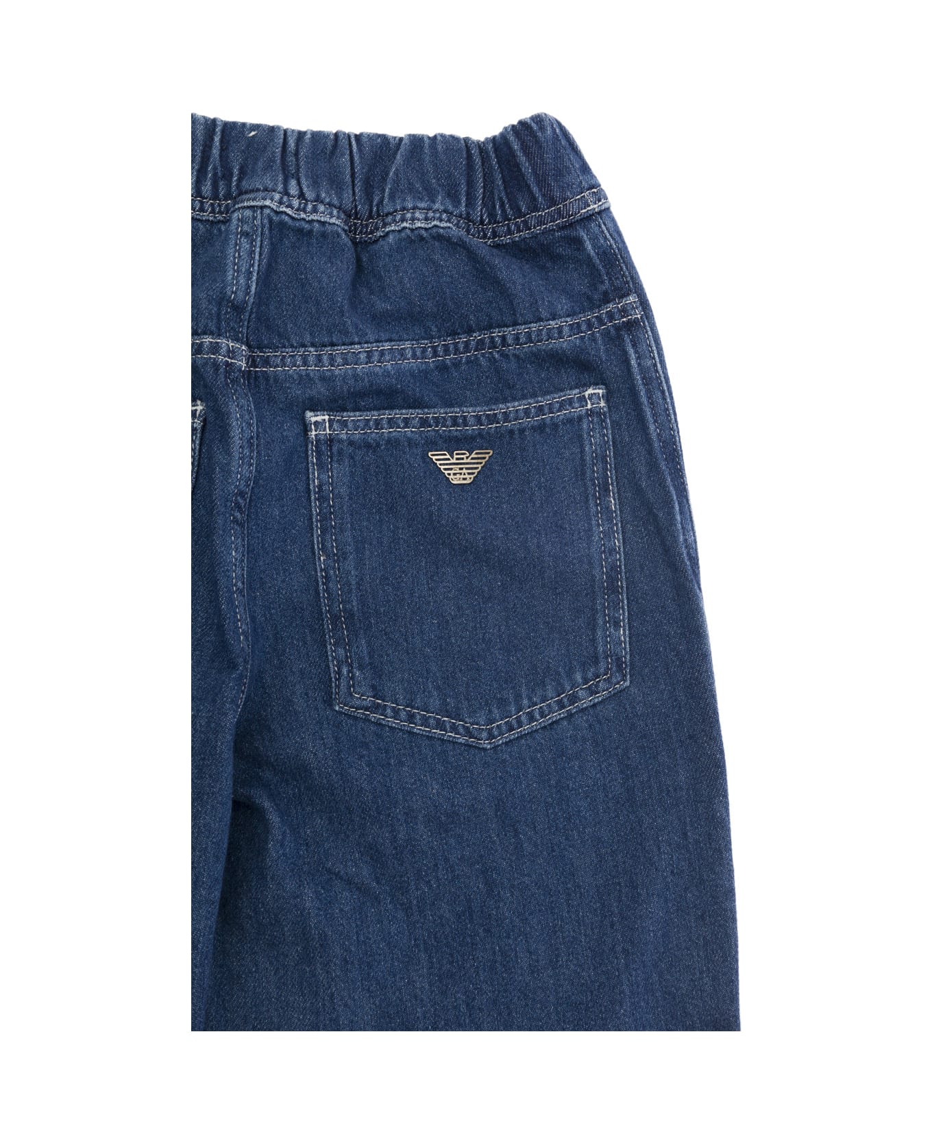 Emporio Armani Blue Jeans With Elasticized Cuffs And Waist In Cotton Denim Boy - Blu