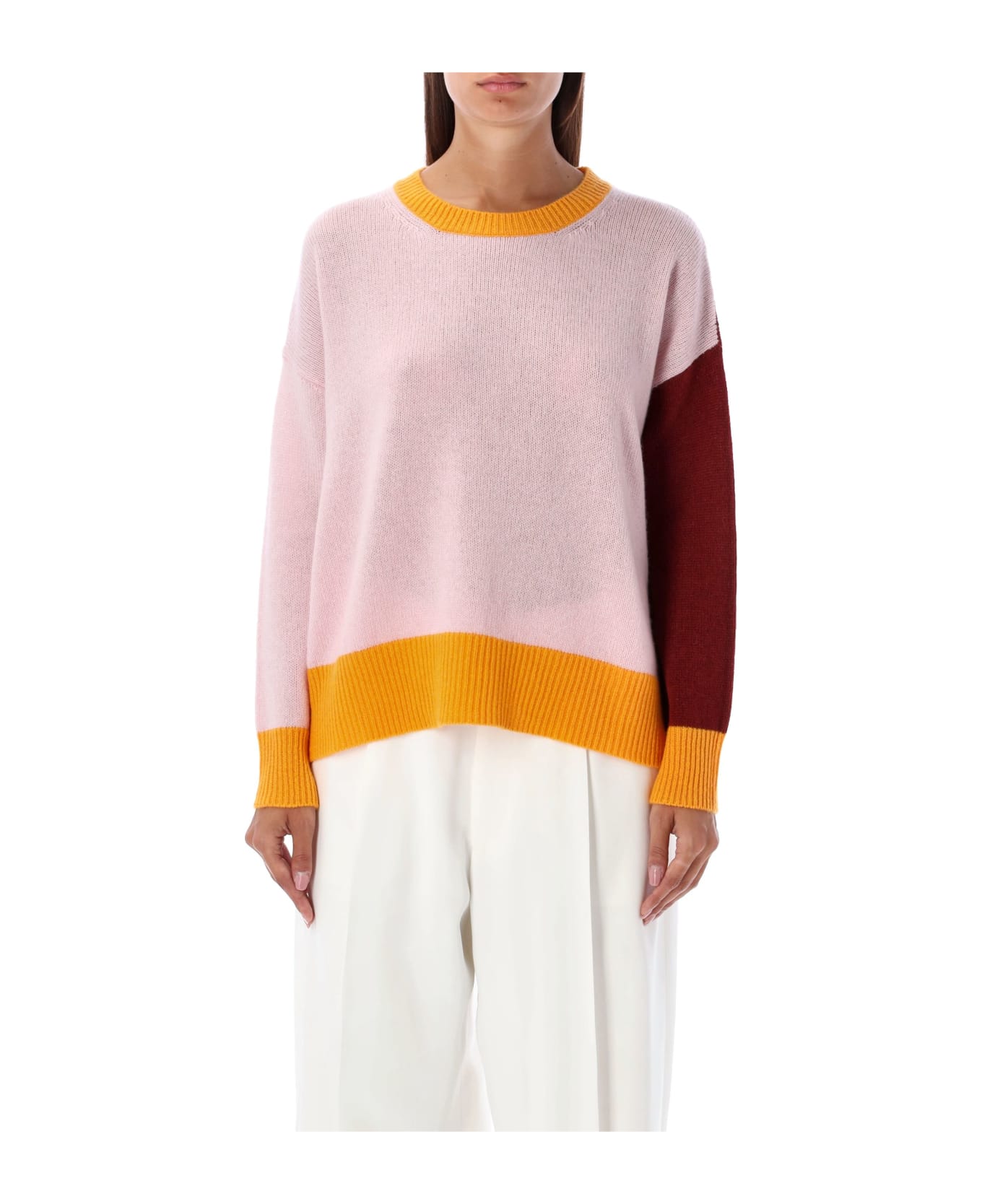 Marni Crewneck Colorblock Sweater - QUARZO ROSE/BORDEAUX