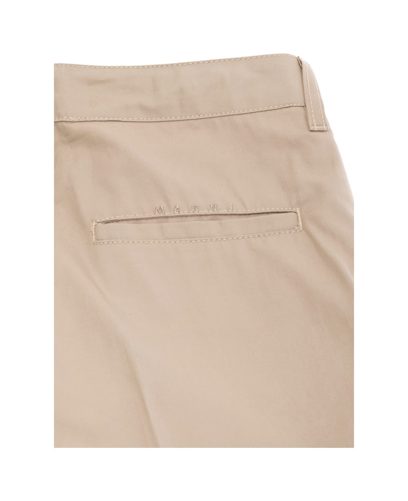 Marni Beige Pants With Belt Loops And Logo Lettering Detail On The Rear In Cotton Girl - Beige