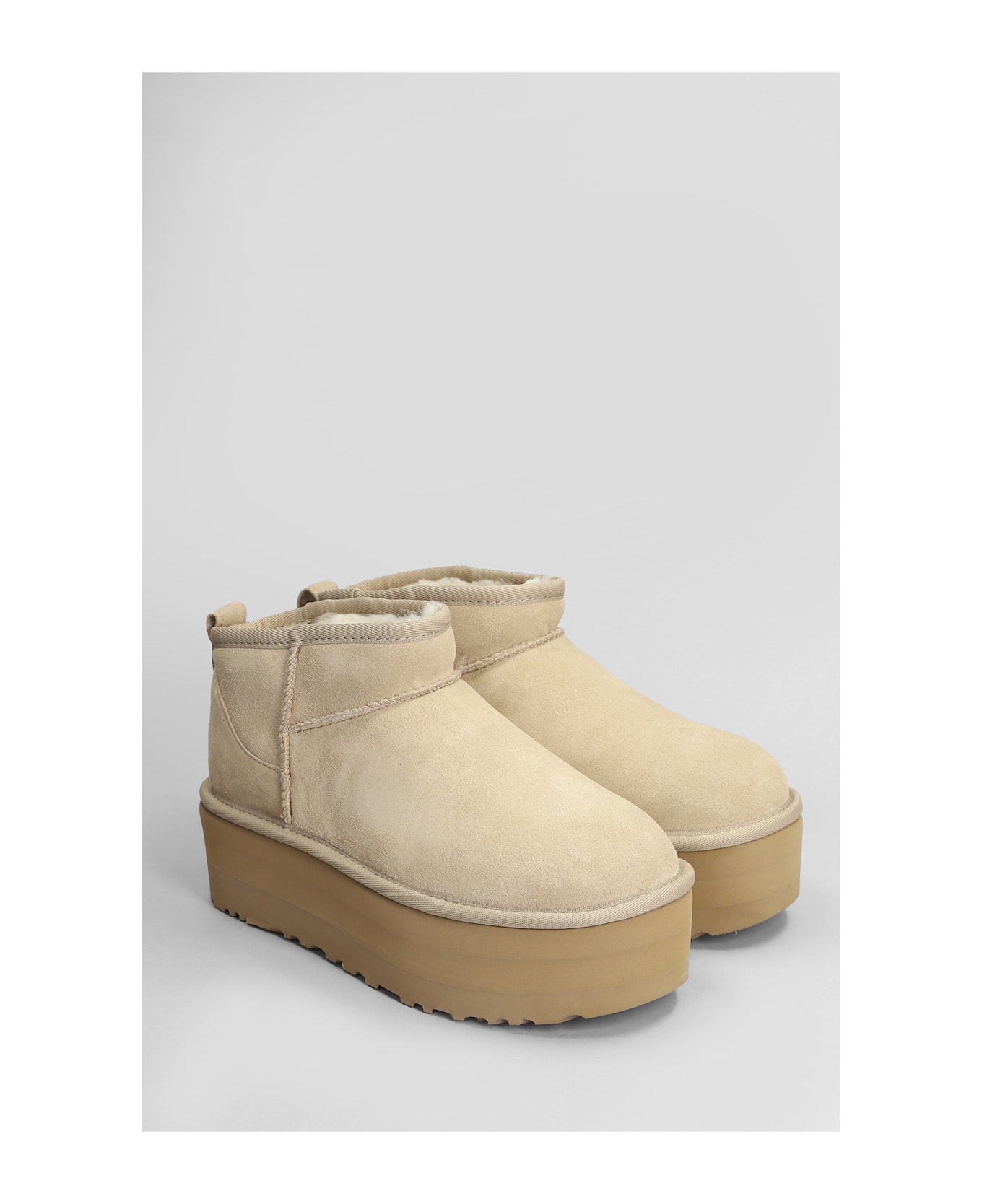 UGG Classic Ultra Mini Low Heels Ankle Boots In Beige Suede - beige