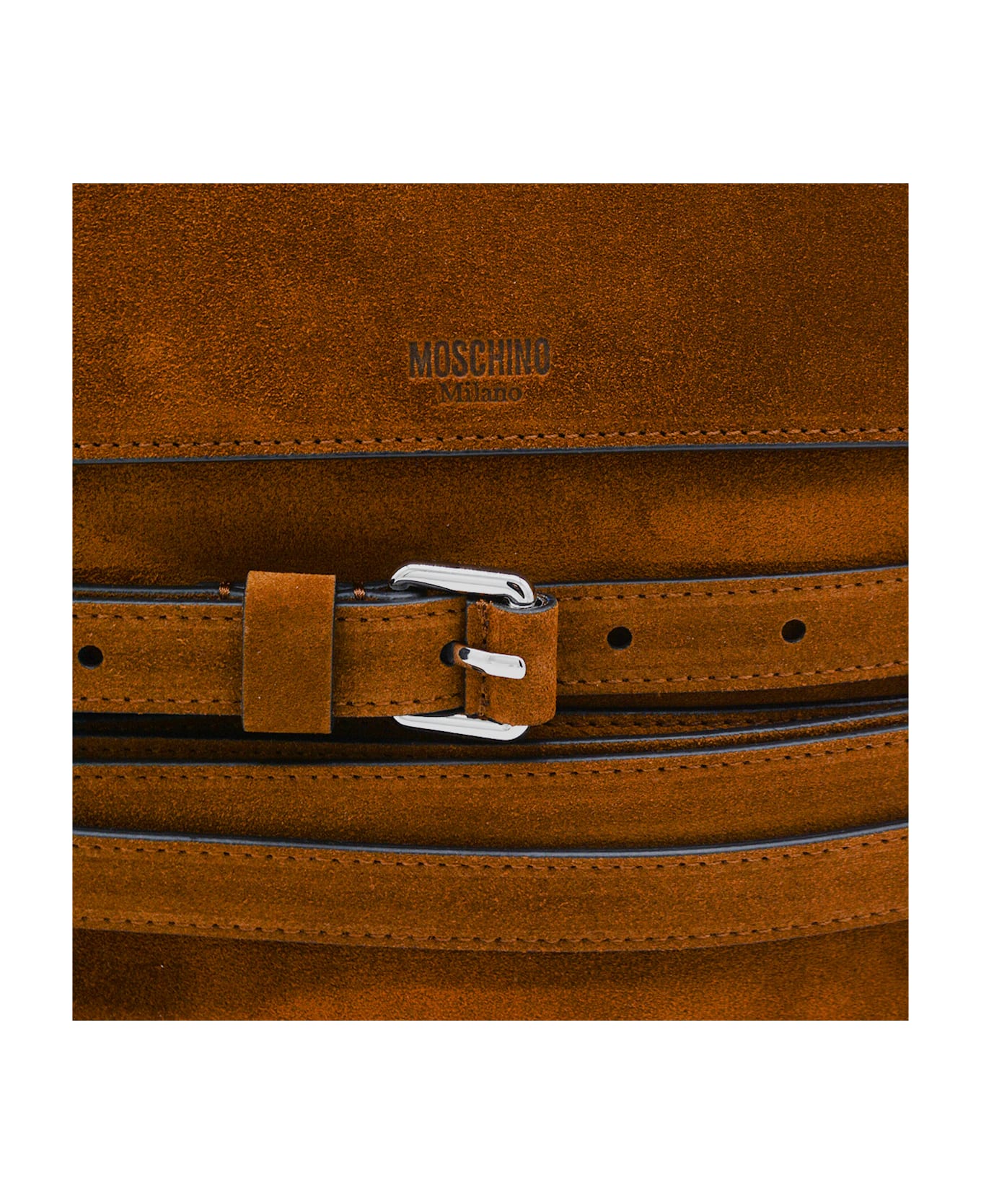 Moschino Brown Leather Suede Top Handle Bag - Brown