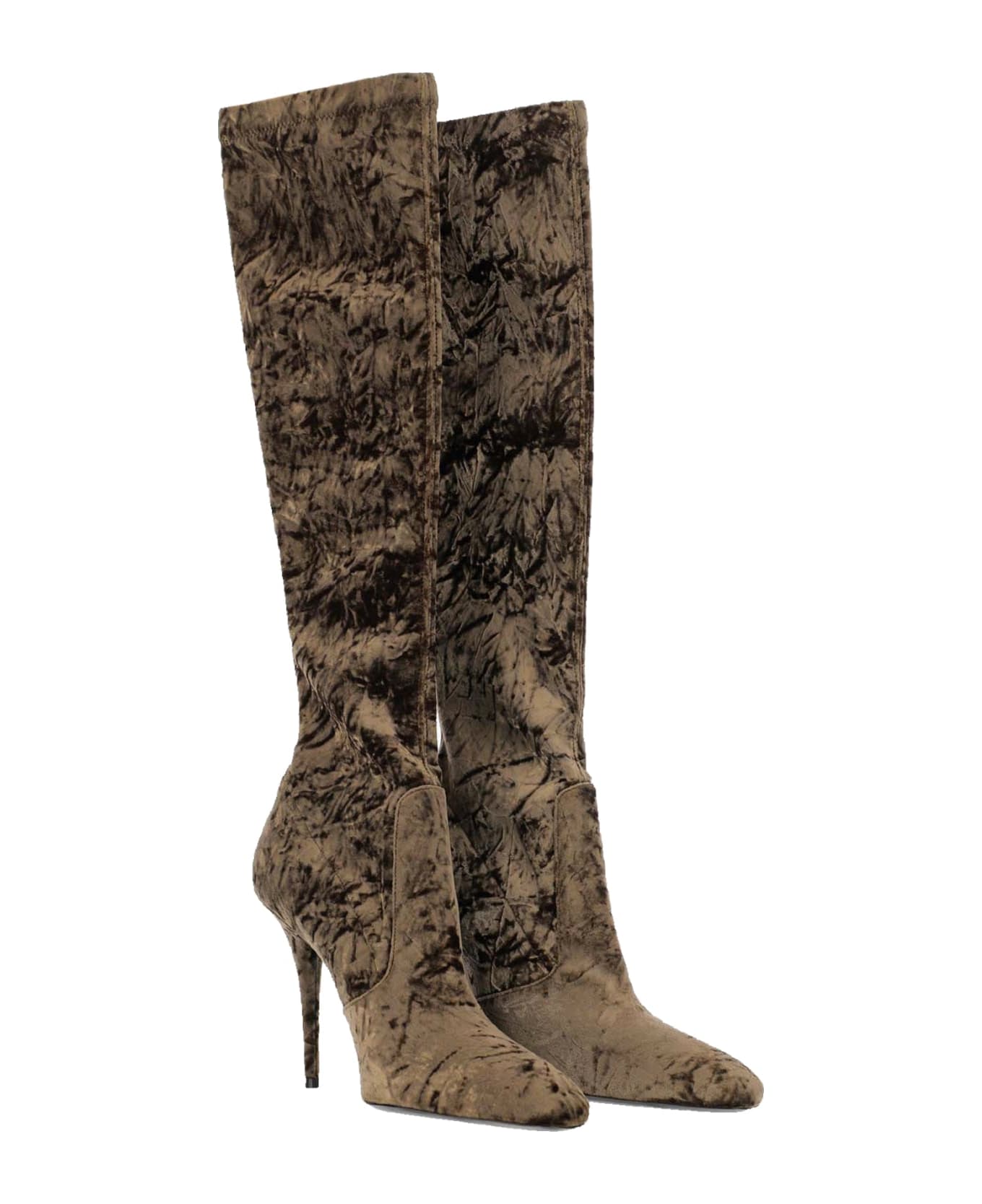 Saint Laurent Talia Velvet Boots - Brown
