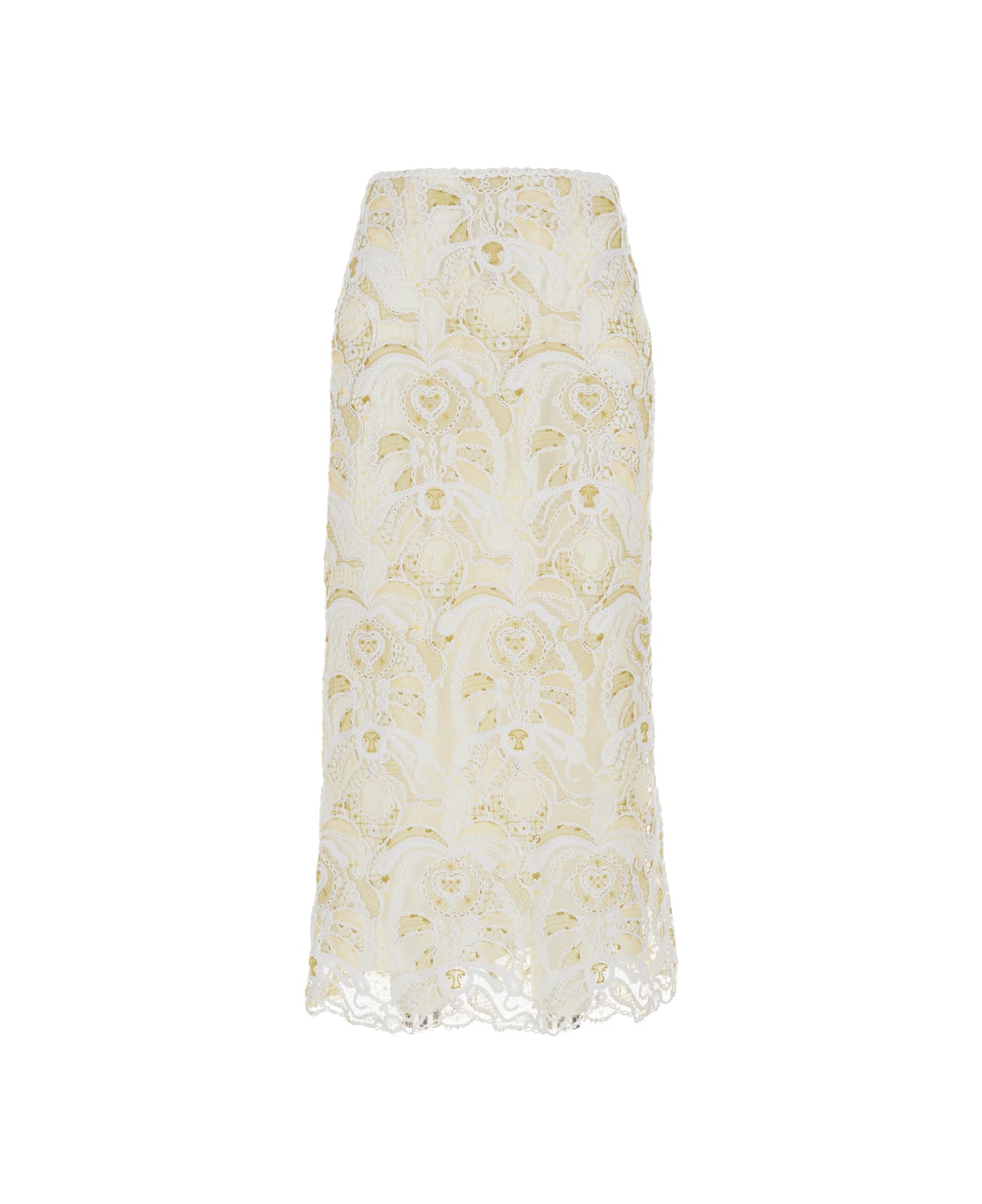 Fabiana Filippi White Embroidered Open Knit Long Skirt In Cotton Woman - White スカート