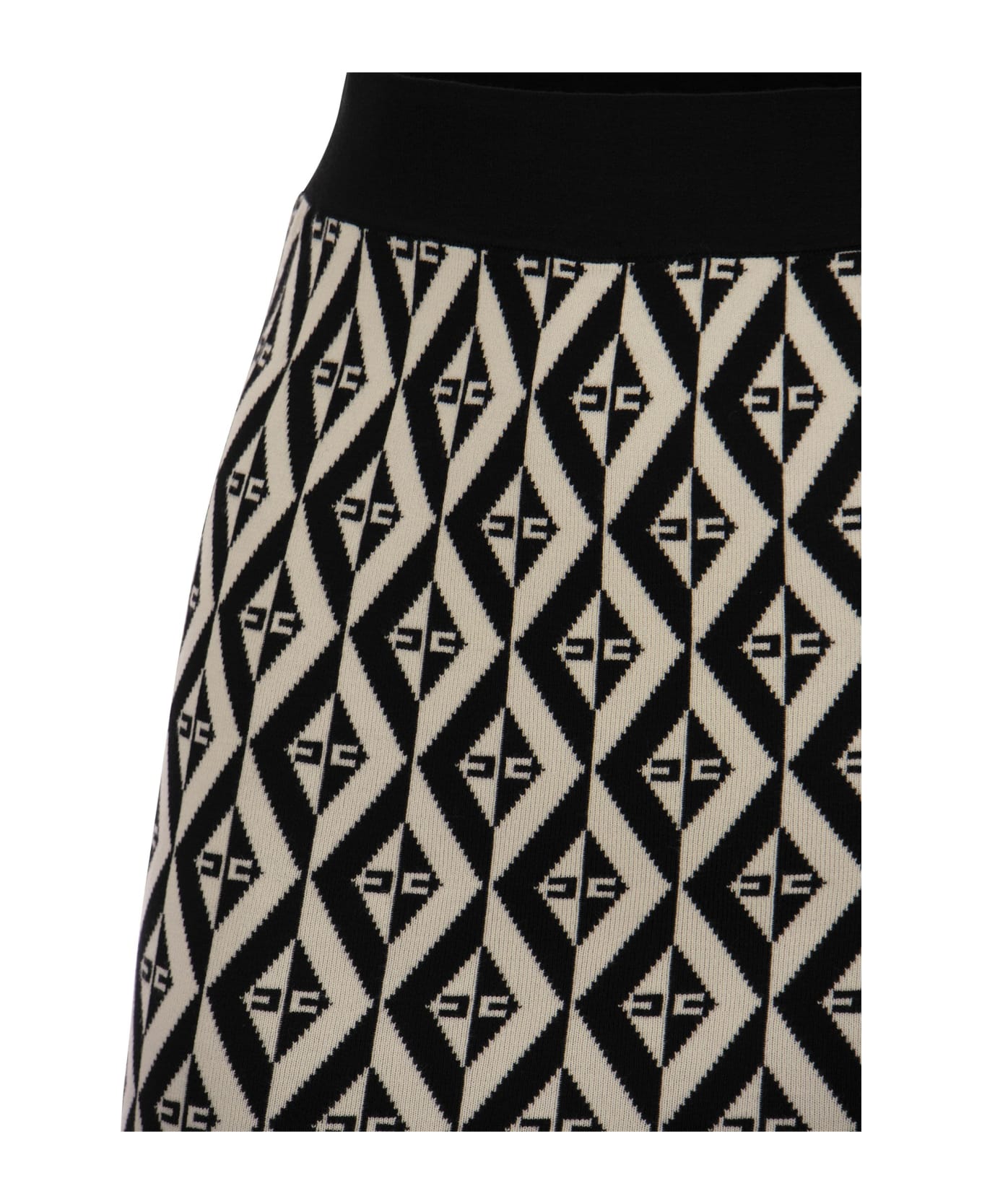 Elisabetta Franchi Monogram Knit Skirt - Black/butter