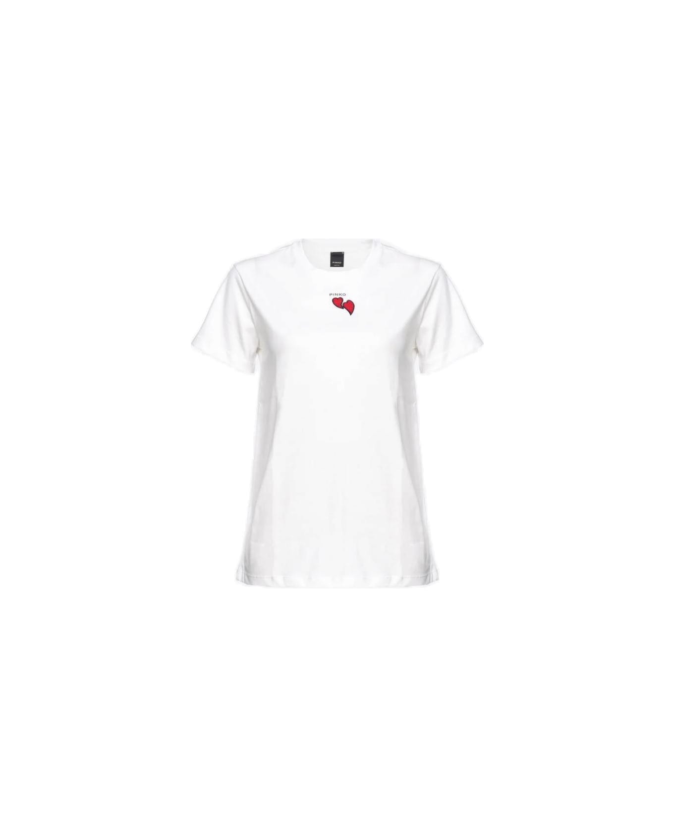 Pinko Heart Embellished Crewneck T-shirt - Bianco