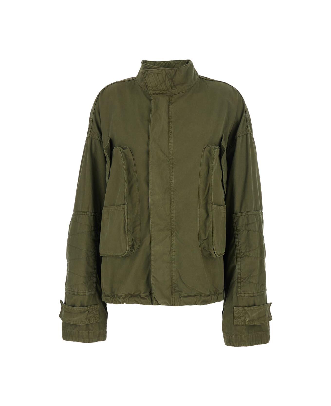The Attico Green Jacket With High Neck And Logo Patch On The Rear In Cotton Woman - Green