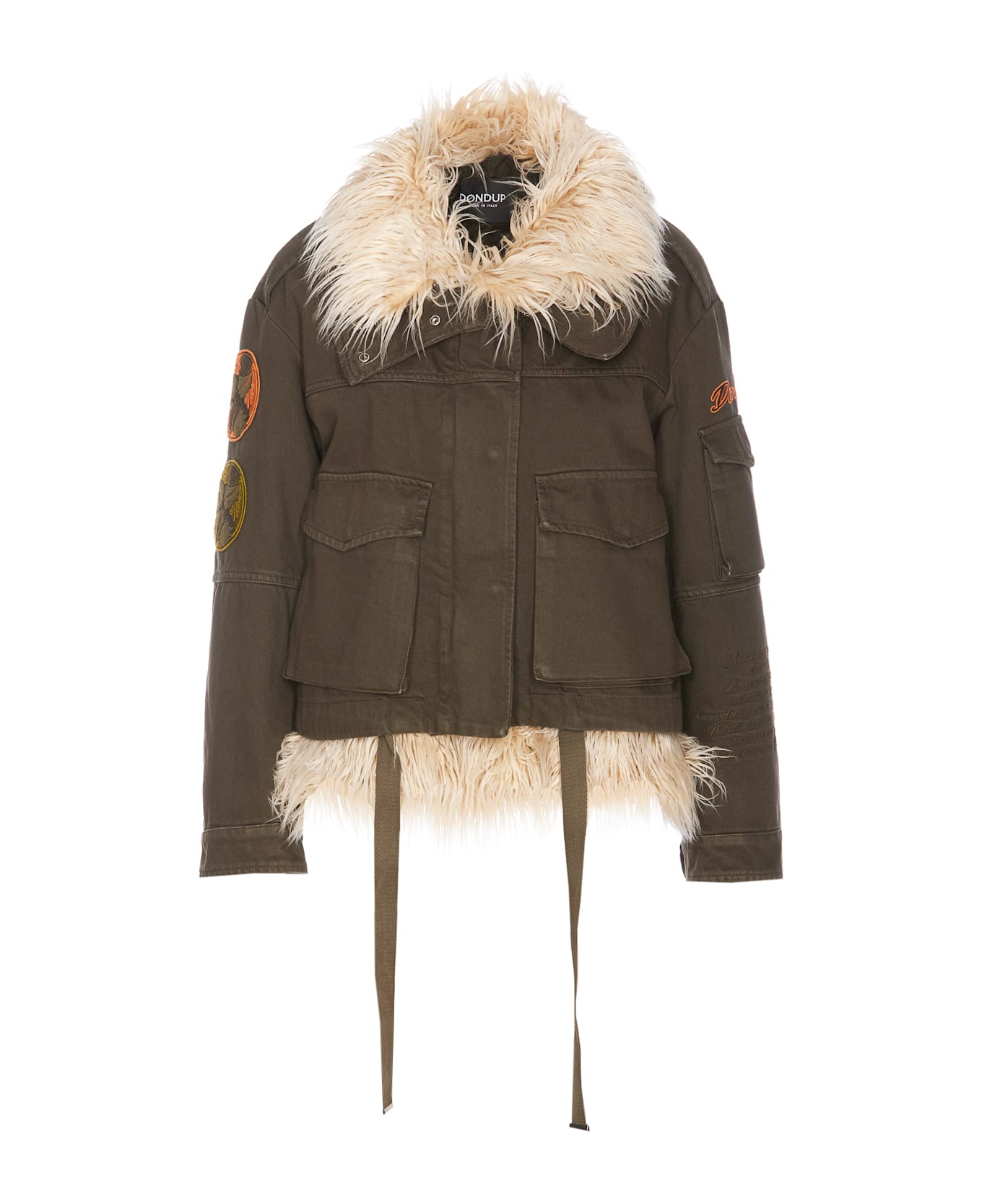 Dondup Short Parka With Faux Fur - Green