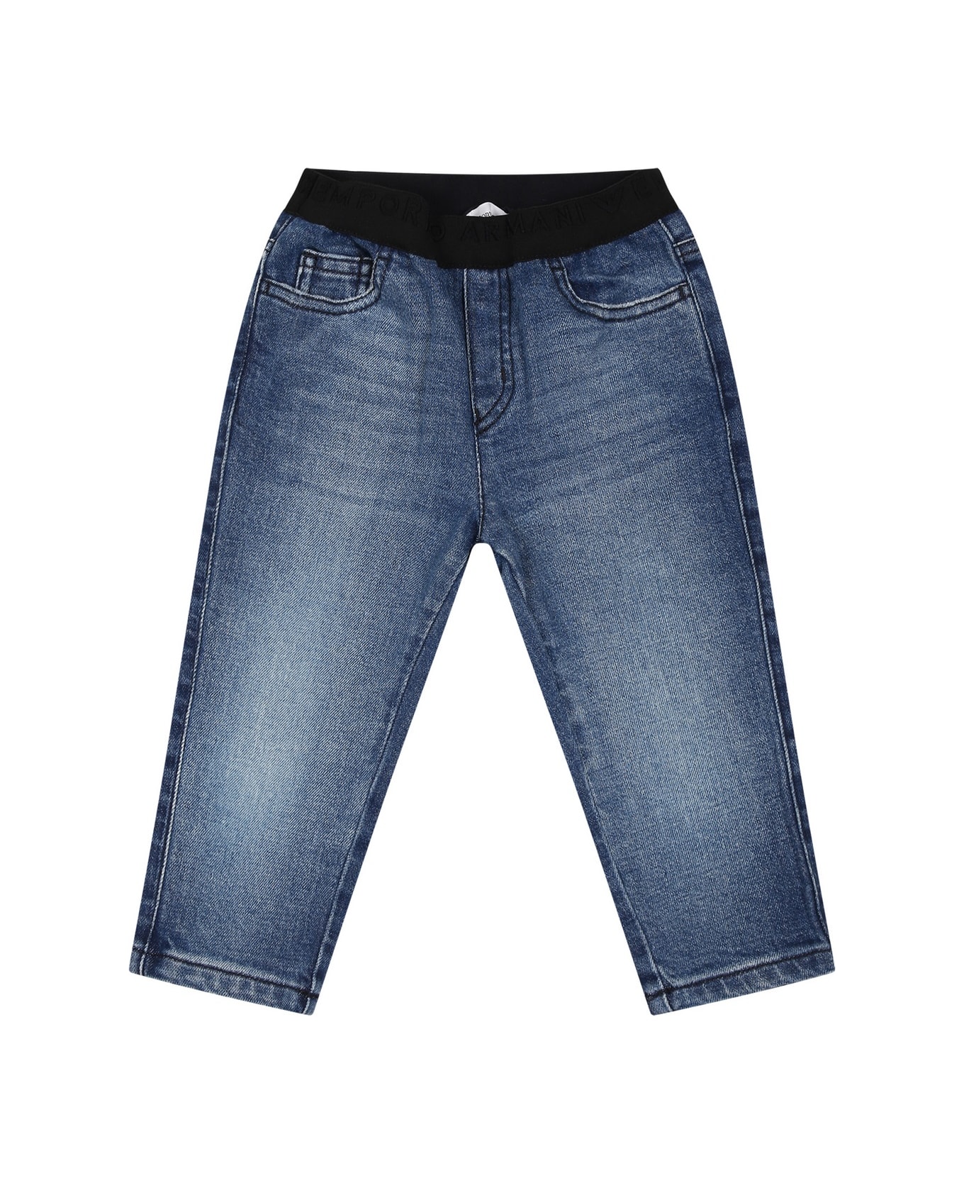 Armani Collezioni Blue Jeans For Baby Boy With Logo - Denim