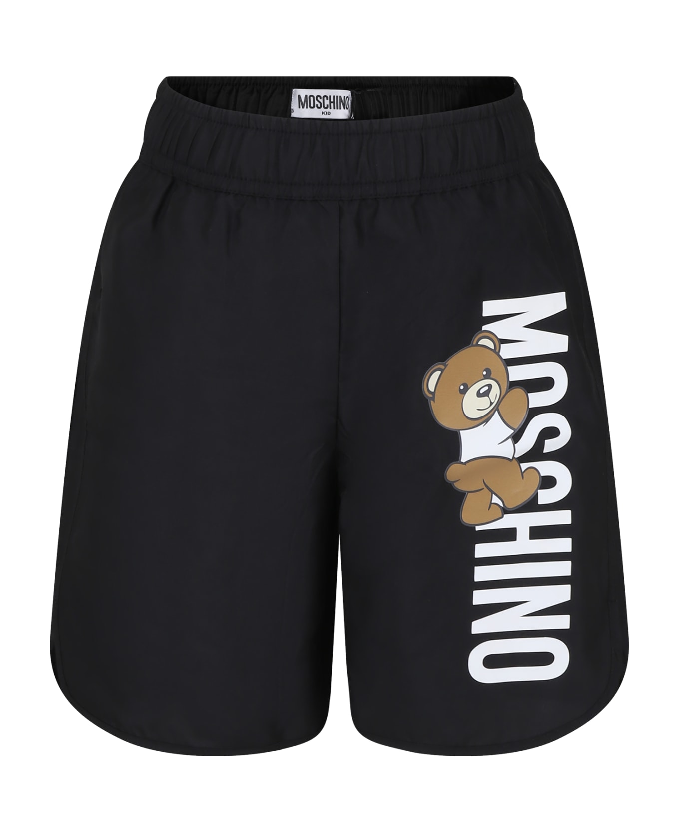 Moschino Black Swim Shorts For Boy With Teddy Bear And Logo - Black