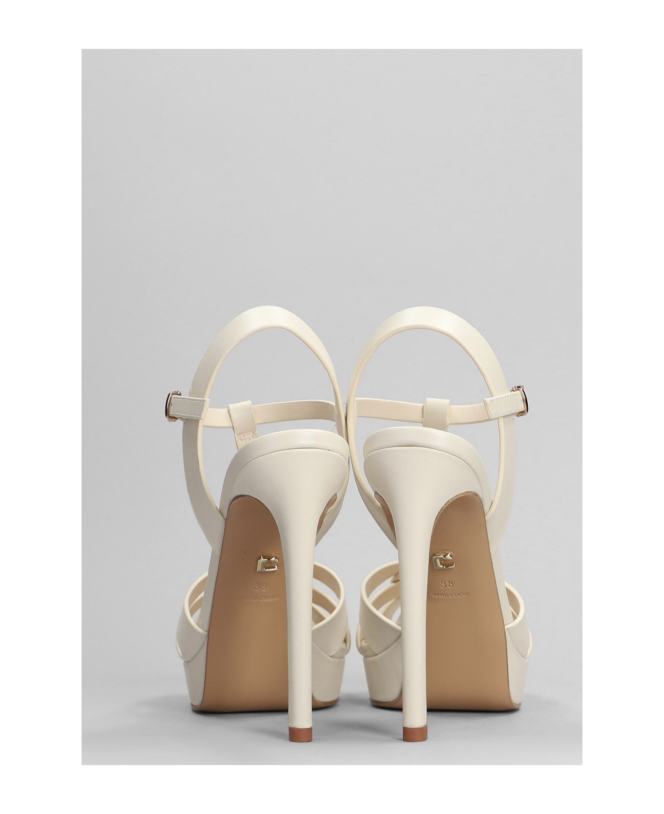 Lola Cruz Aria Platform Sandals In Beige Leather - beige
