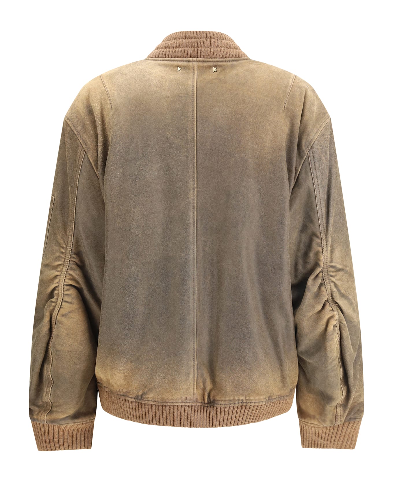 Golden Goose Brown Leather Jacket With Zip Closure