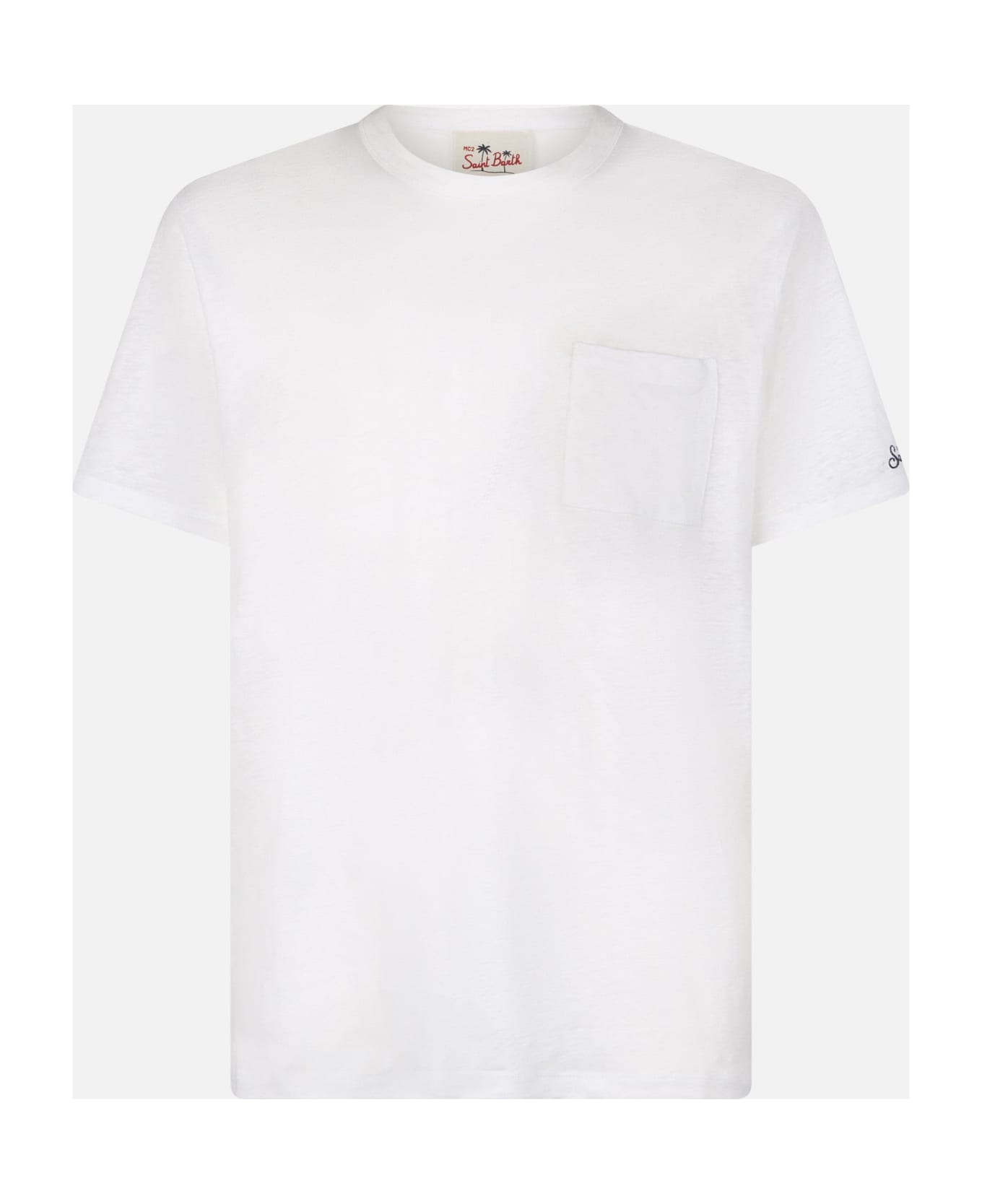MC2 Saint Barth Man Off-white Linen Jersey T-shirt Ecstasea With Pocket - WHITE