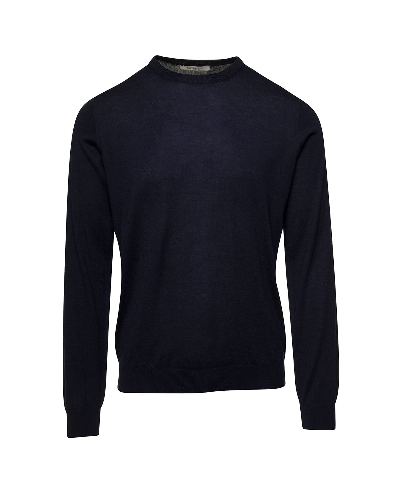 Laneus Blue Crewneck Sweater With Ribbed Trim In Wool And Silk Man - Blu ニットウェア