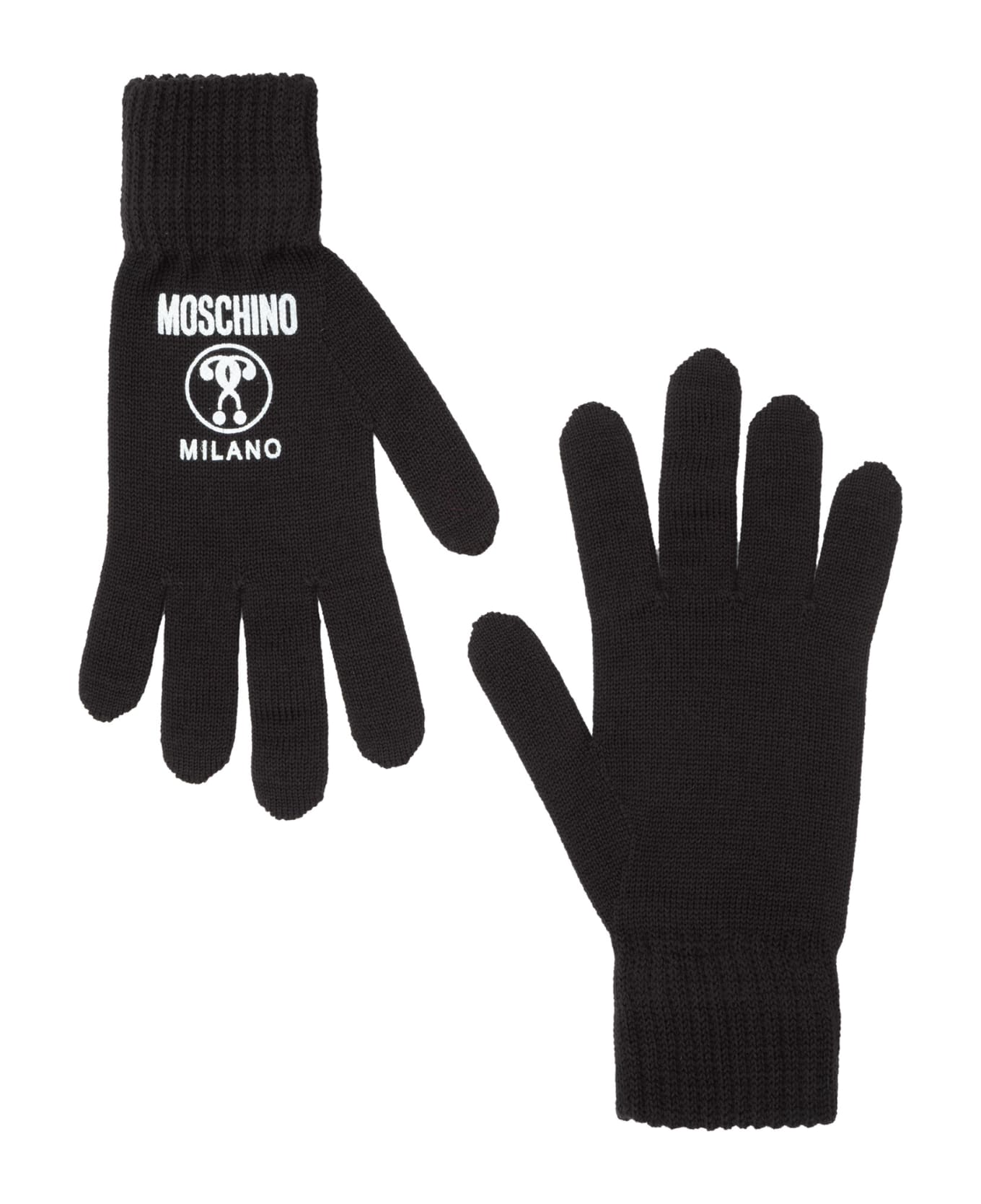Moschino Double Question Mark Wool Gloves - Black
