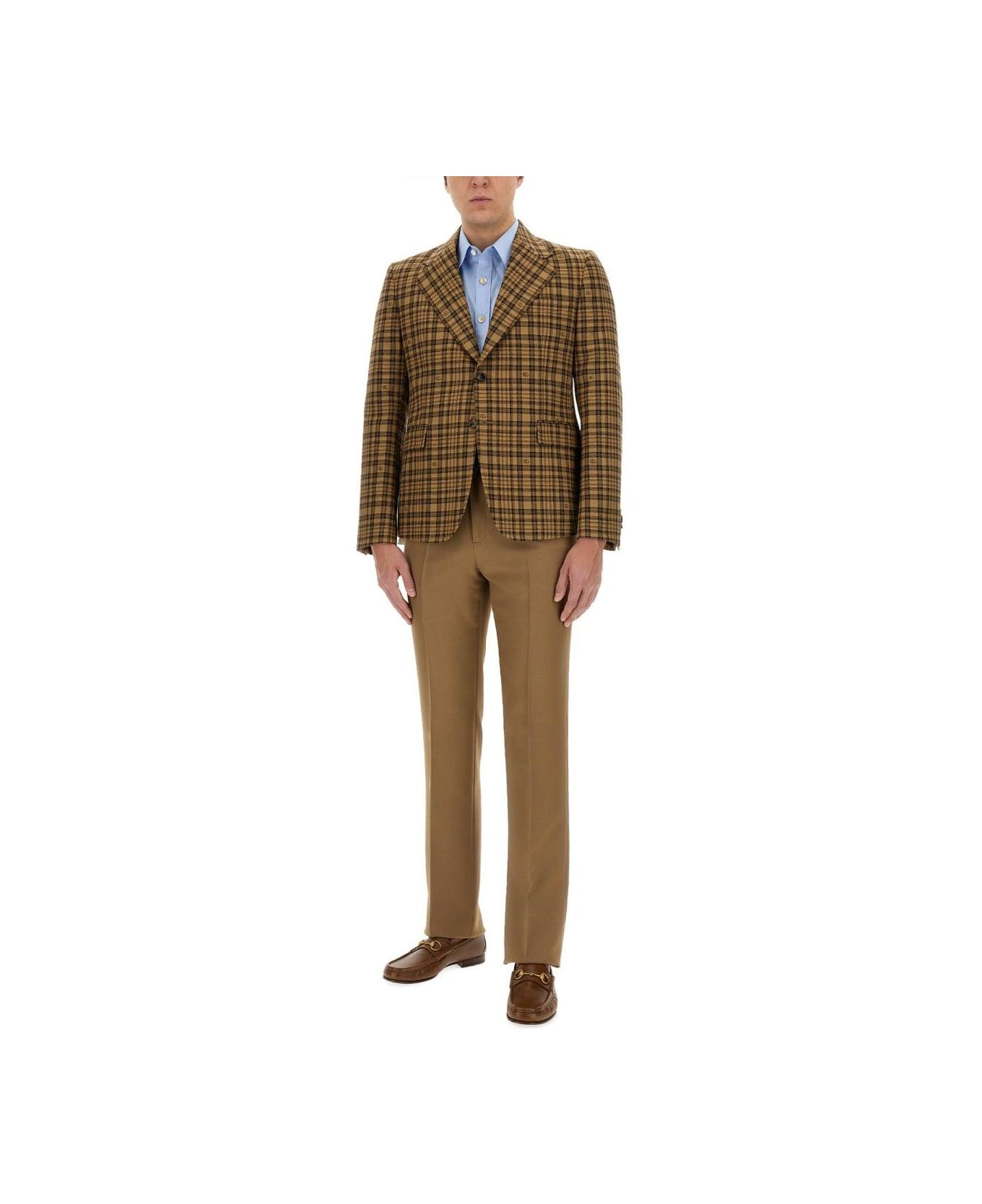 Gucci Checkered Button-up Jacket - BEIGE