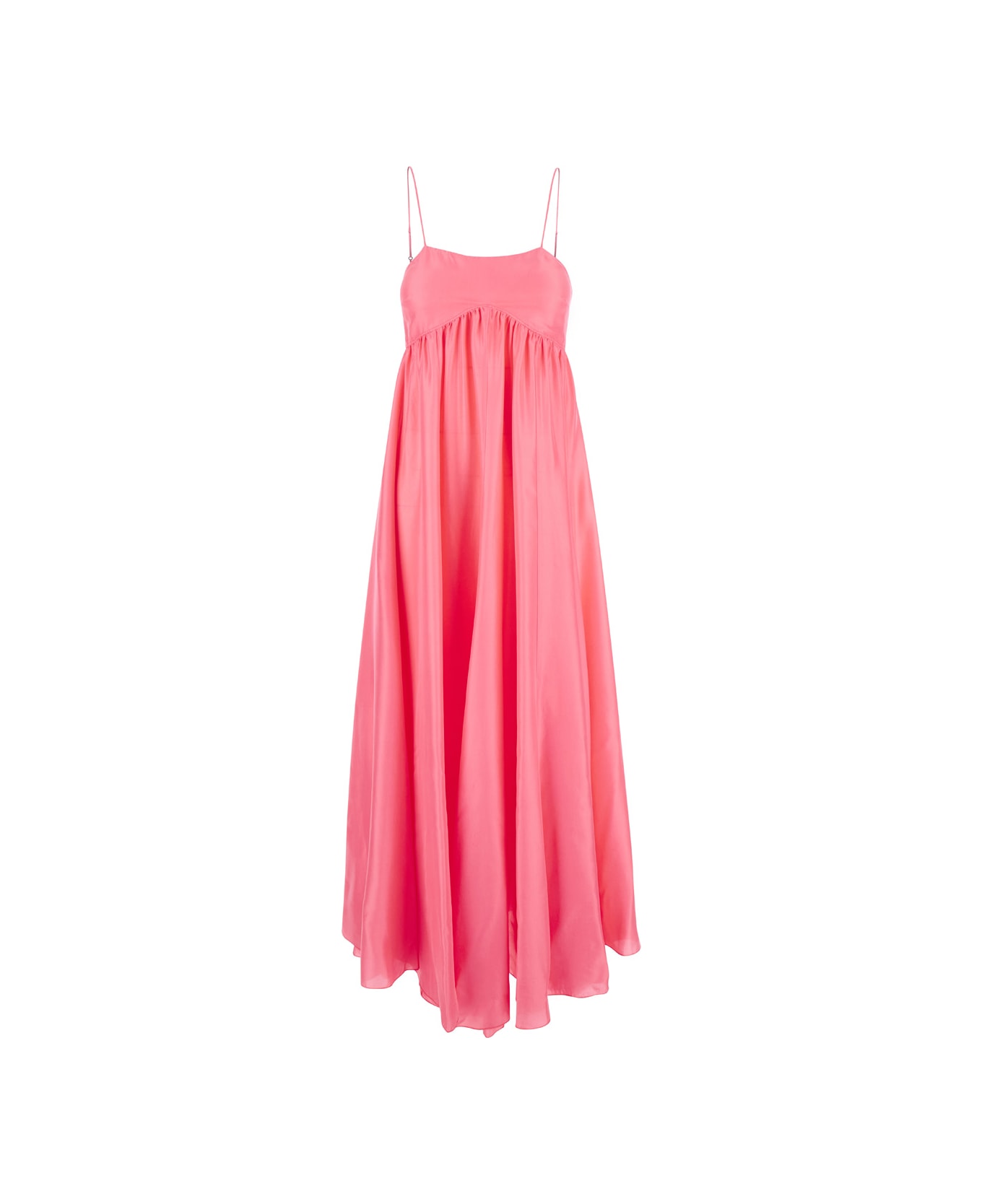 Forte_Forte 'habotai' Long Salmon Pink Dress With High-waist Point In Silk Woman - Pink