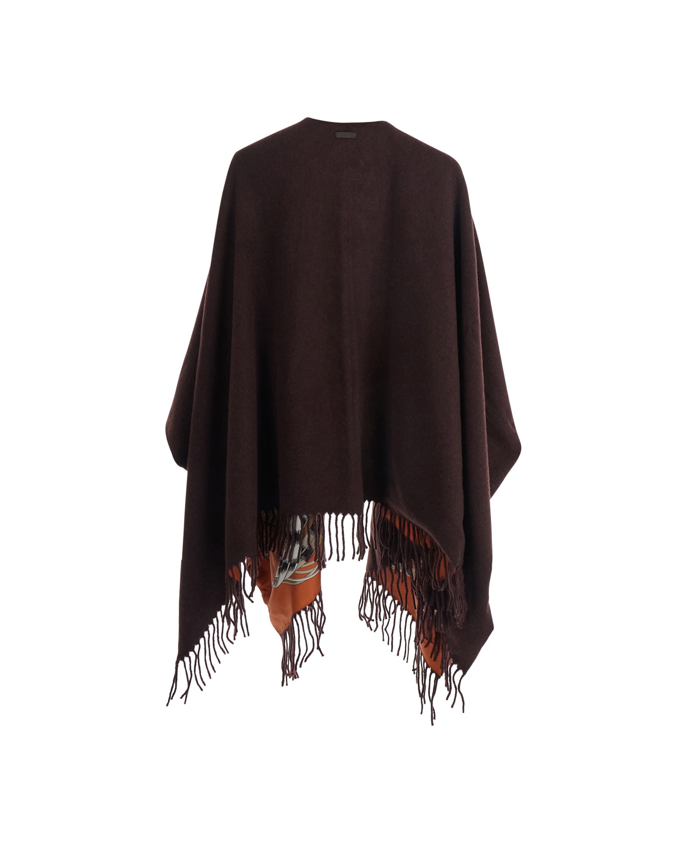 Ferragamo Brown Cape With Fringed Hem In Wool And Cashmere Woman - Brown
