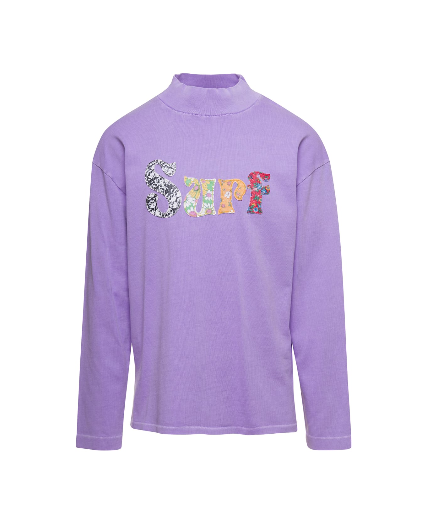 ERL Lilac Crewneck Pullover With Embroidered Motif In Cotton Unisex - Violet