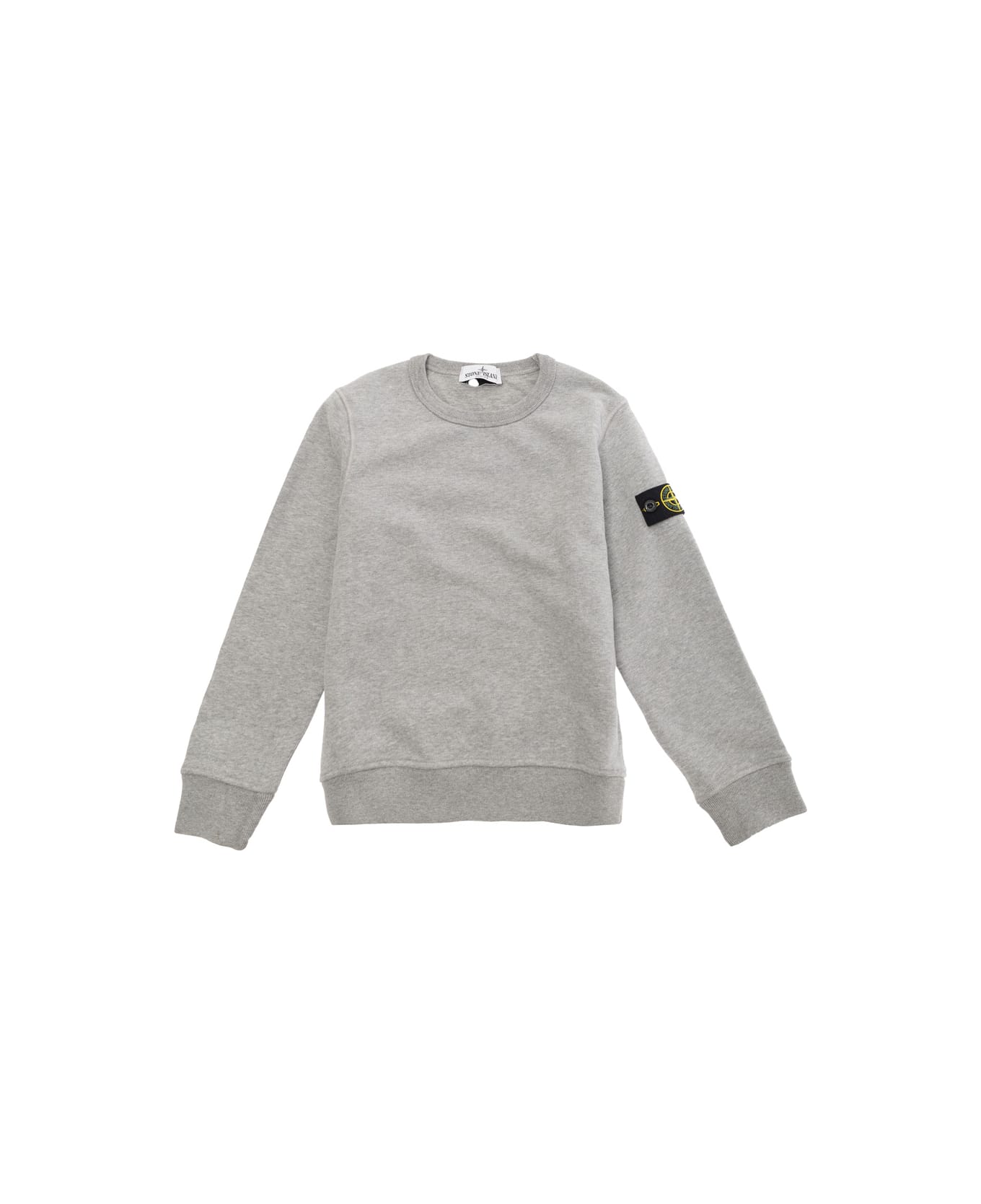 Stone Island Junior Grey Crewneck Sweatshirt With Logo Patch In Cotton Man - Grey