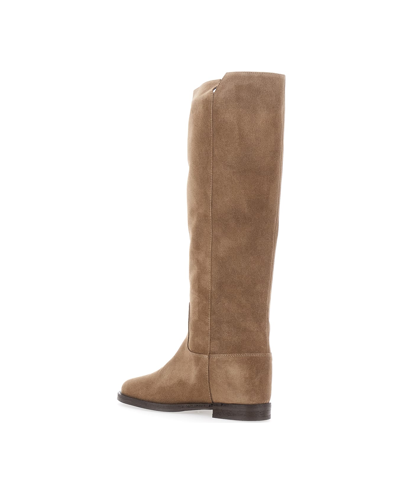 Via Roma 15 Beige Knee-high Boots With Cut-out On The Side And Logo Plaque In Suede Woman - Beige