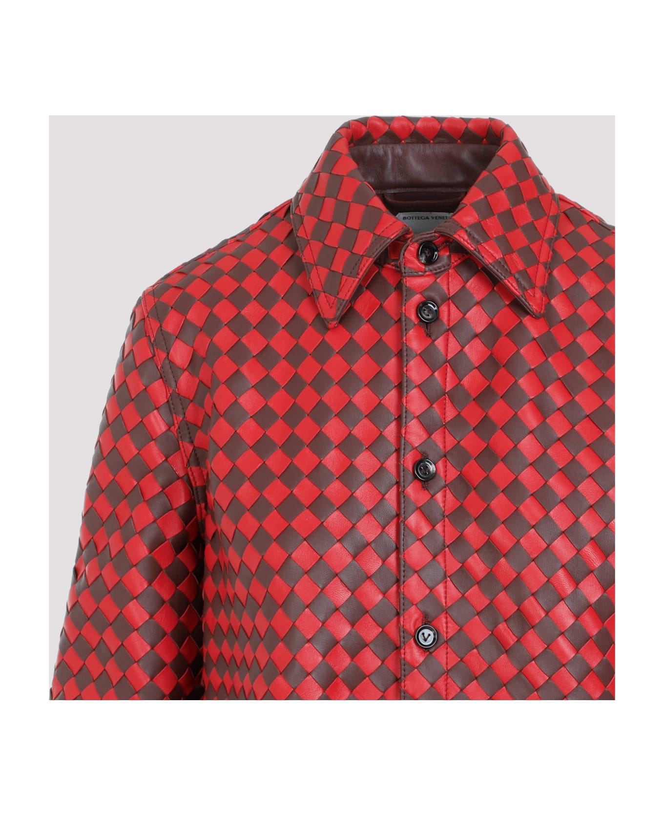 Bottega Veneta Bicolor Intrecciato Leather Shirt - Brown Berry Scarlett シャツ