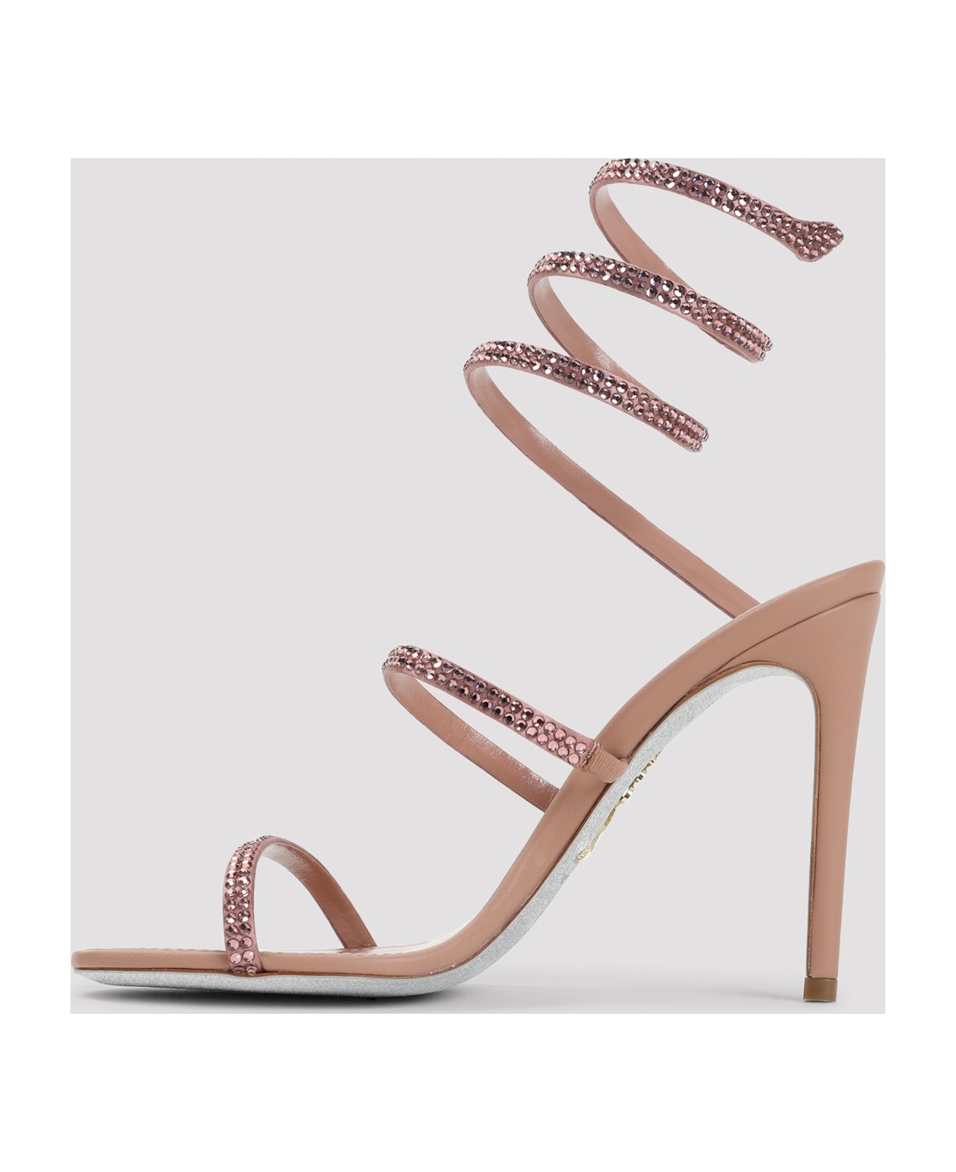 René Caovilla Snake Sandals - Phard Satin Blush Rose Strass
