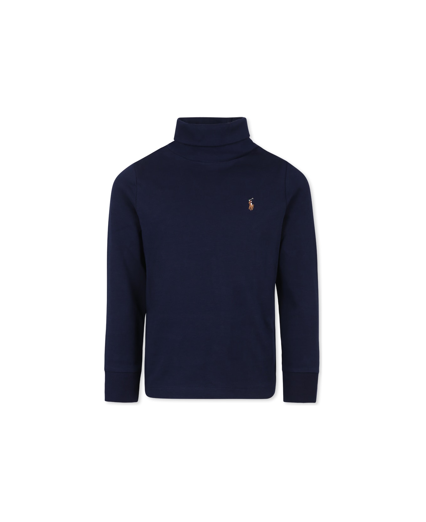 Ralph Lauren Blue Turtleneck For Boy With Brown Pony - Blue