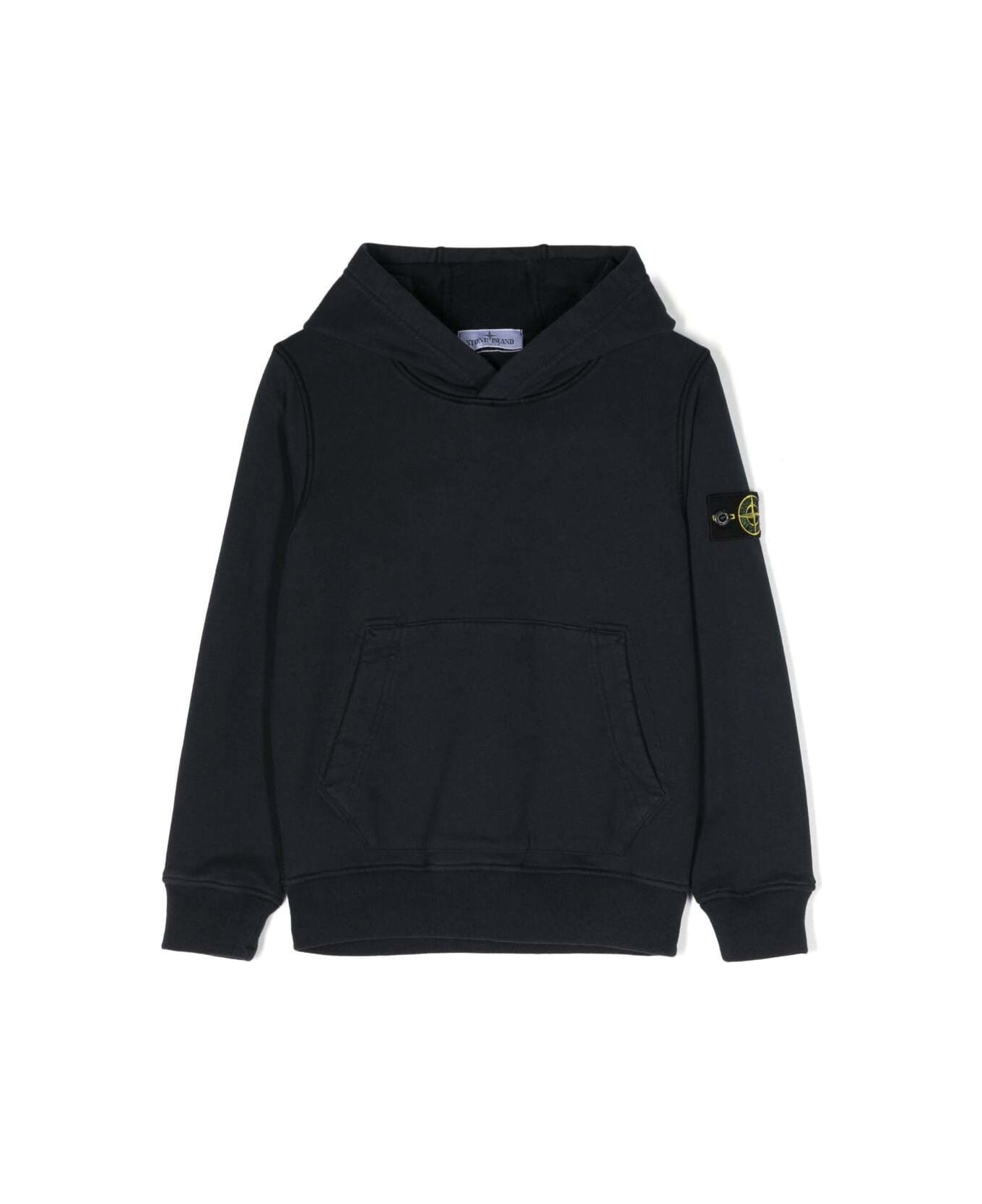 Stone Island Junior Blue Hoodie With Side Patch Logo In Cotton Boy - Navy
