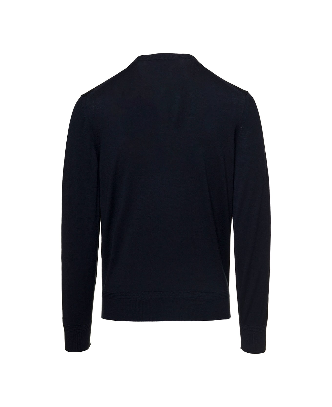 Tom Ford Dark Blue Crewneck Pullover With Rib Trim In Wool Man - BLUE