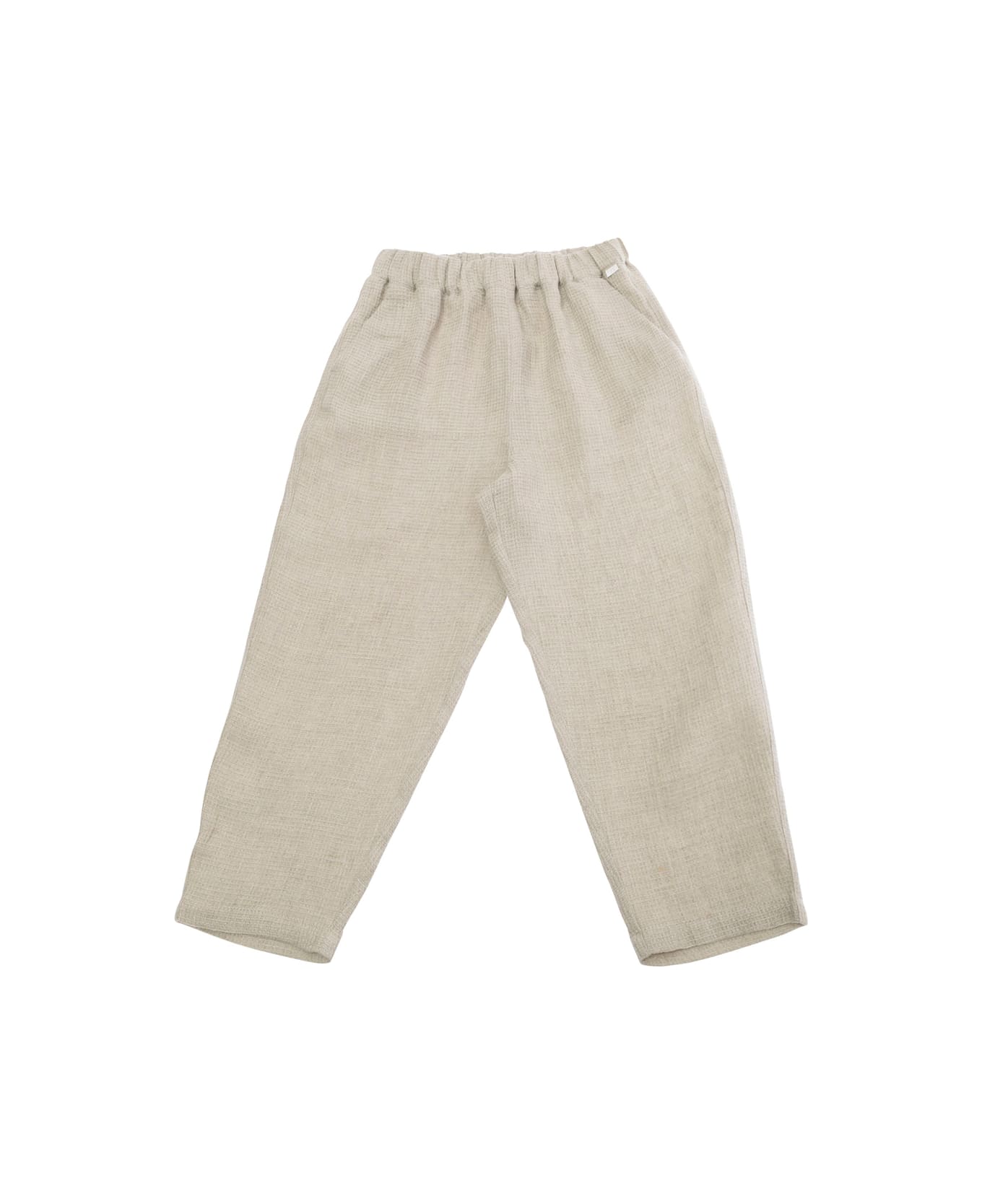 Il Gufo Beige Pants With Patch Logo On The Front And Elastic Waist In Linen Girl - Beige