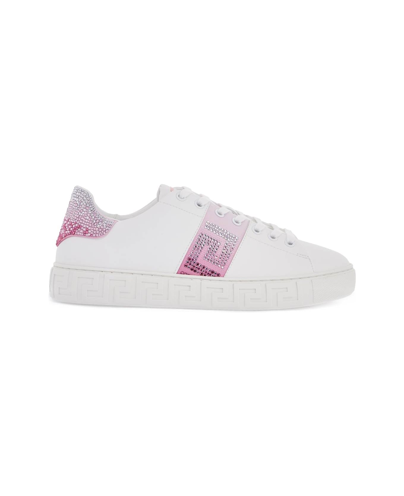 Versace 
greca Crystal Sneakers - WHITE+PASTEL PINK (White)