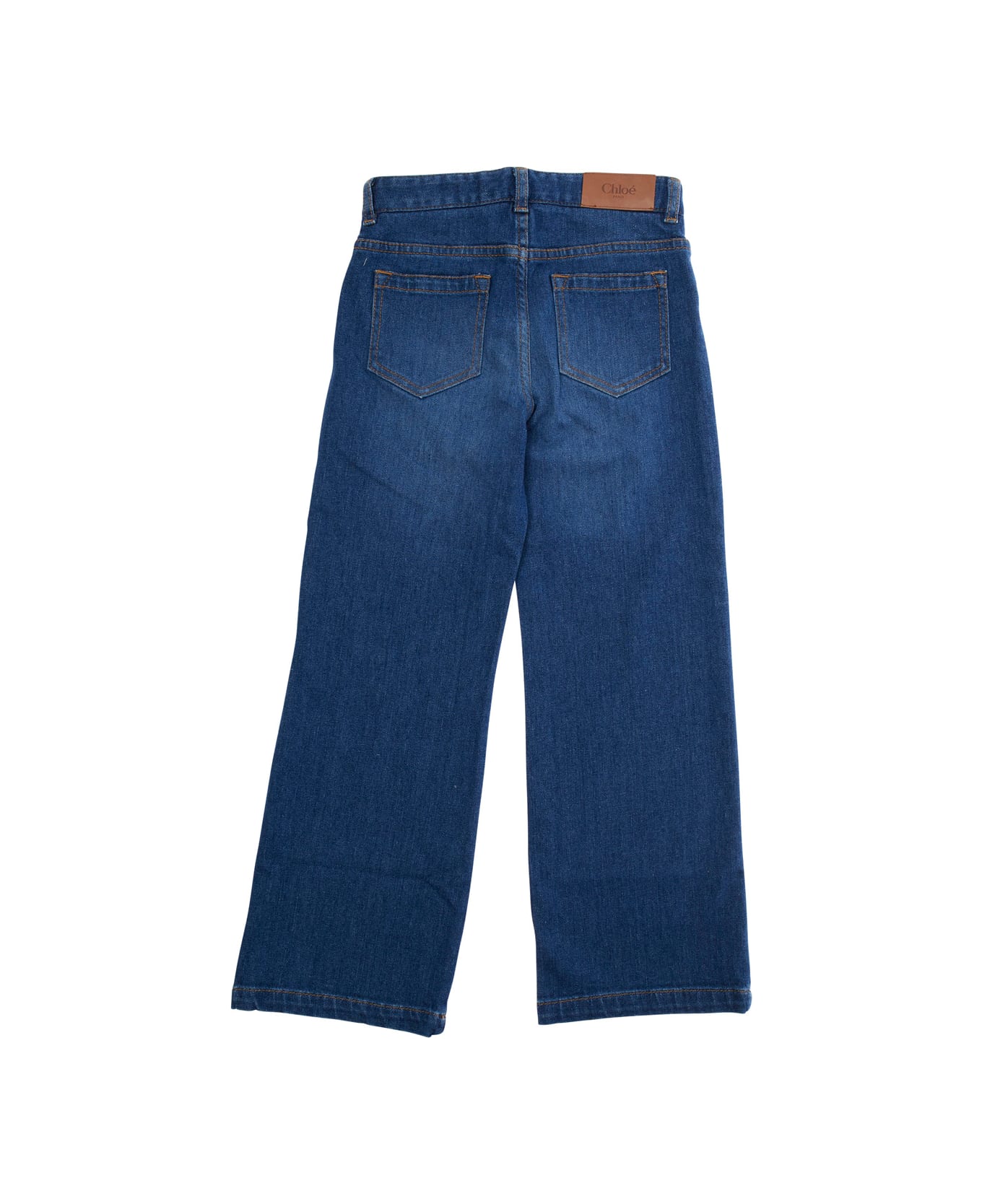 Chloé Blue Jeans With Belt Loops And Logo Patch On The Rear In Denim Girl - Blu