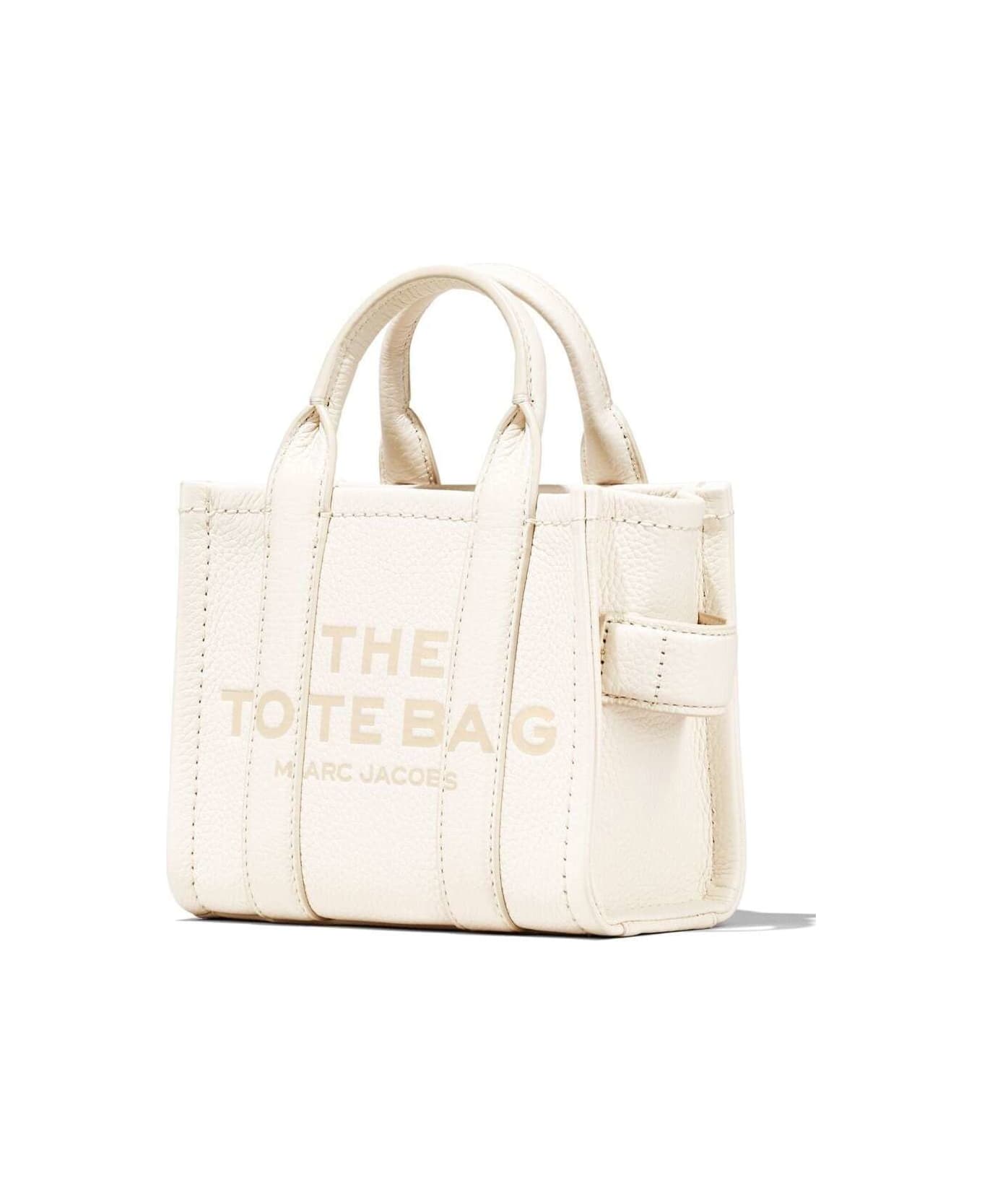 Marc Jacobs 'the Micro Tote Bag' White Shoulder Bag With Logo In Grainy Leather Woman - White